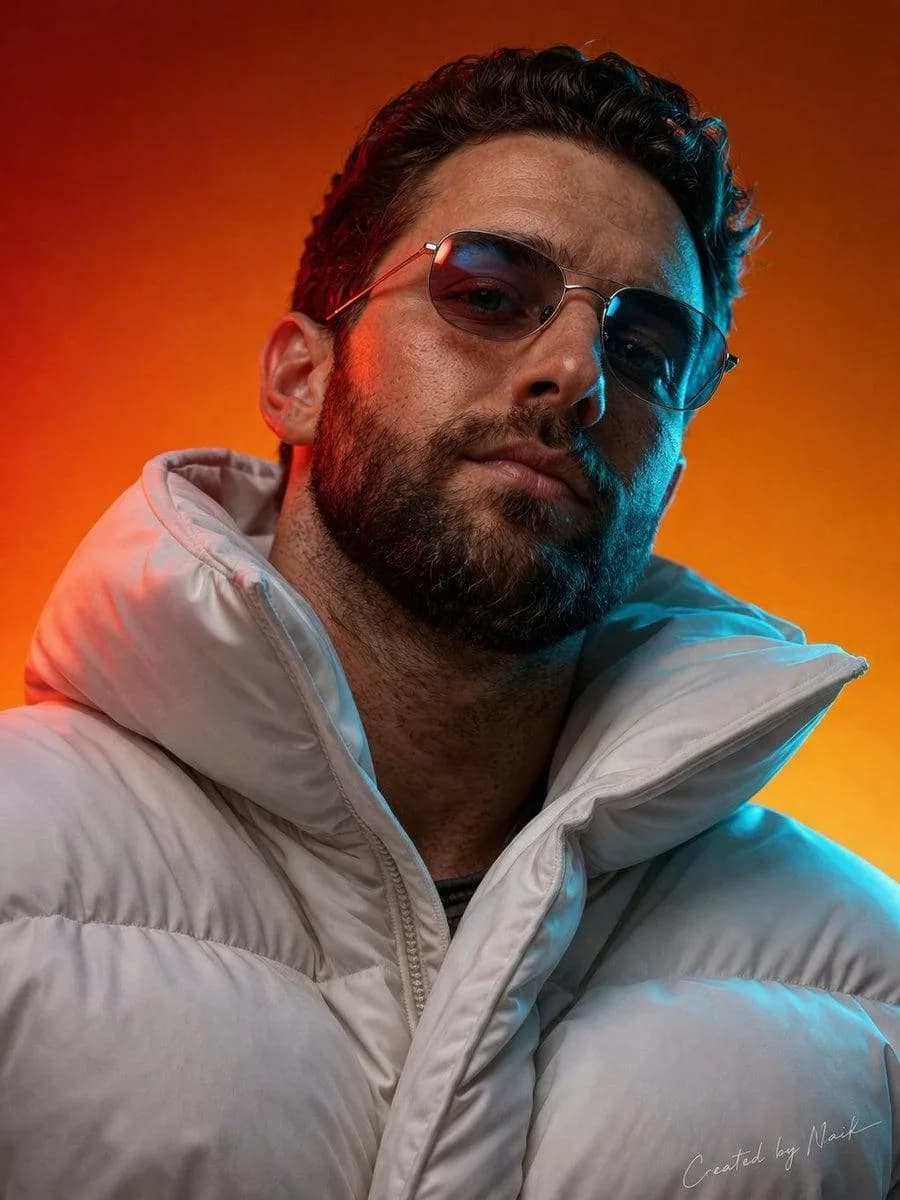 Futuristic Teal Orange Male Fashion Portrait AI Prompt