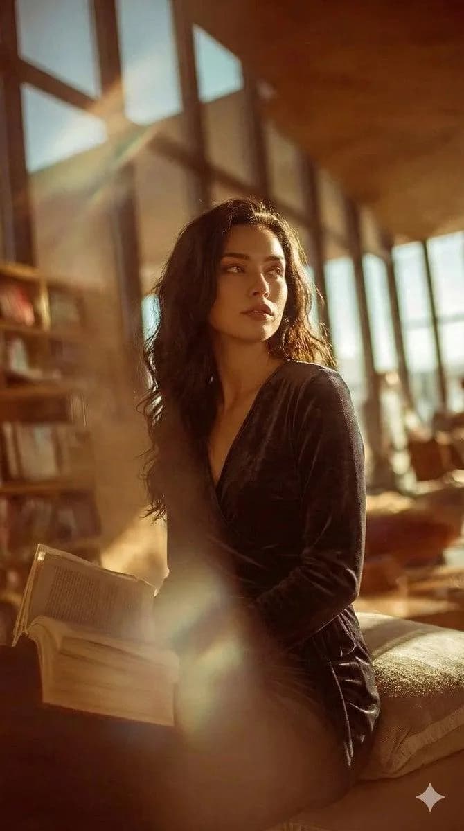 Golden Hour Library Editorial Portrait AI Prompt