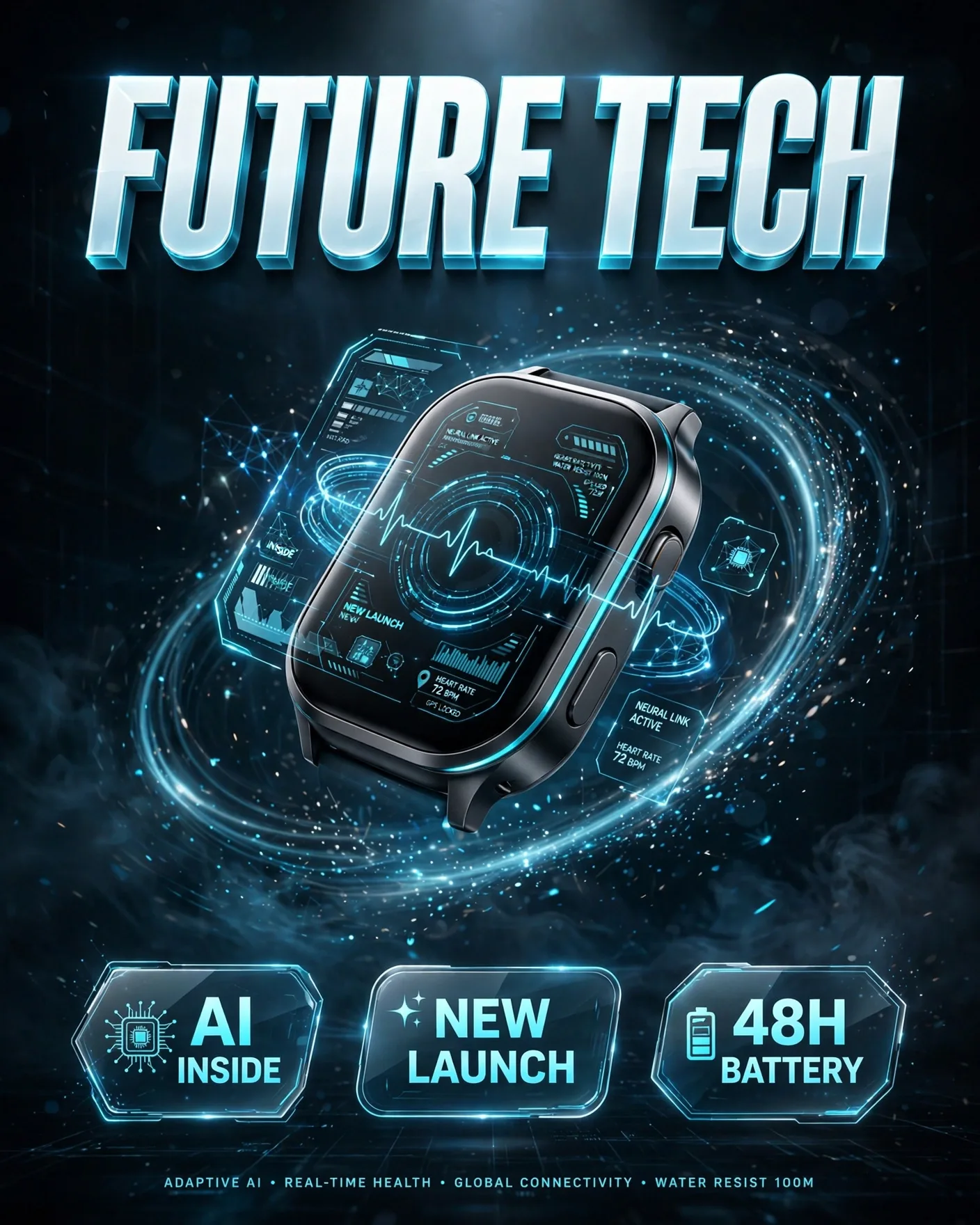 Tech Gadget Promo Poster — Futuristic Product Launch Graphic | Editable AI Prompt