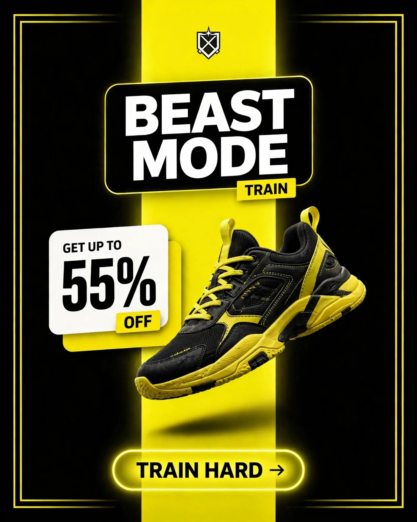 BEAST MODE Training Shoe Campaign — Yellow Neon Sale Poster | Editable AI Prompt