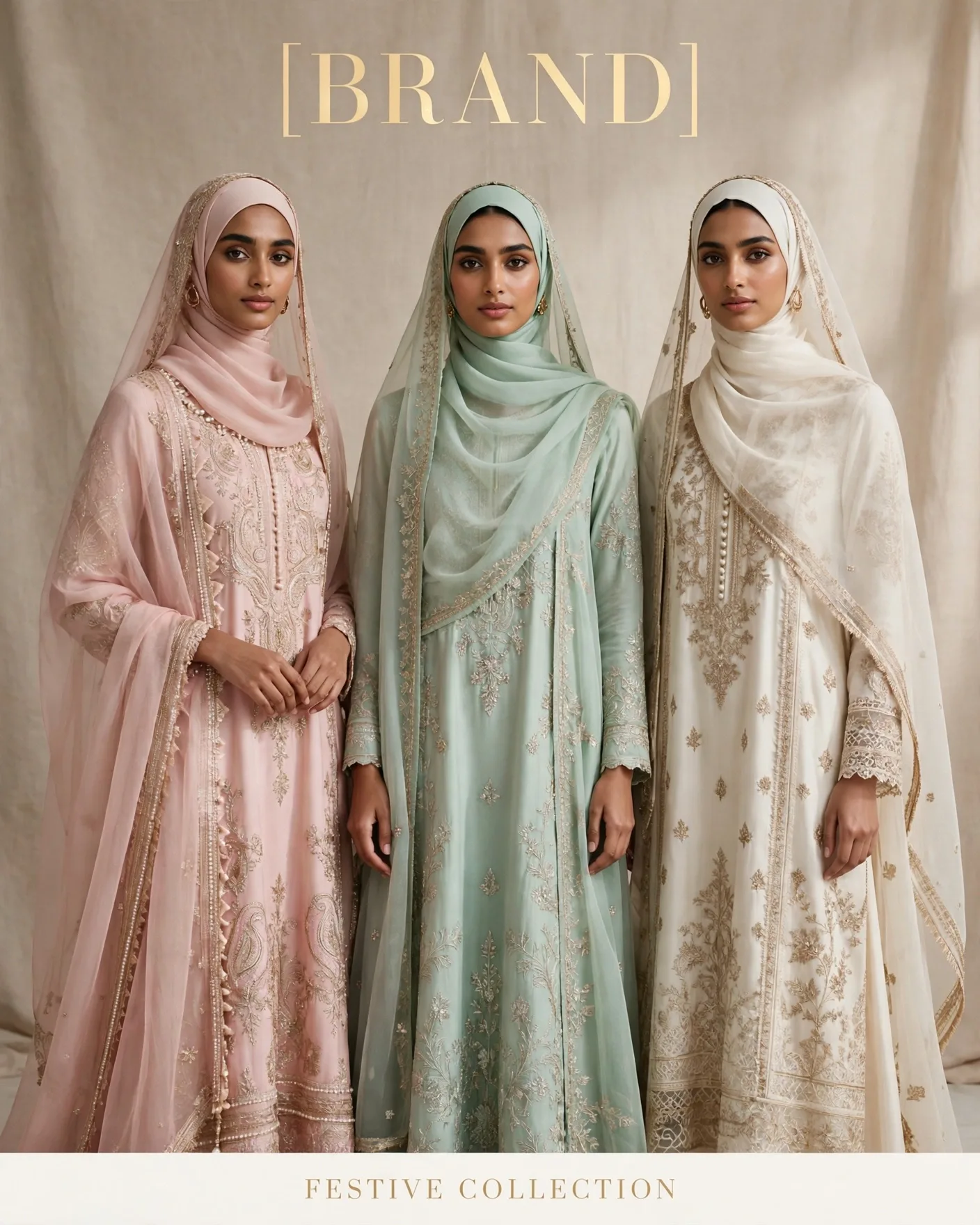 Ethnic Gown Editorial — Pastel Festive Lineup Campaign Poster | Editable AI Prompt