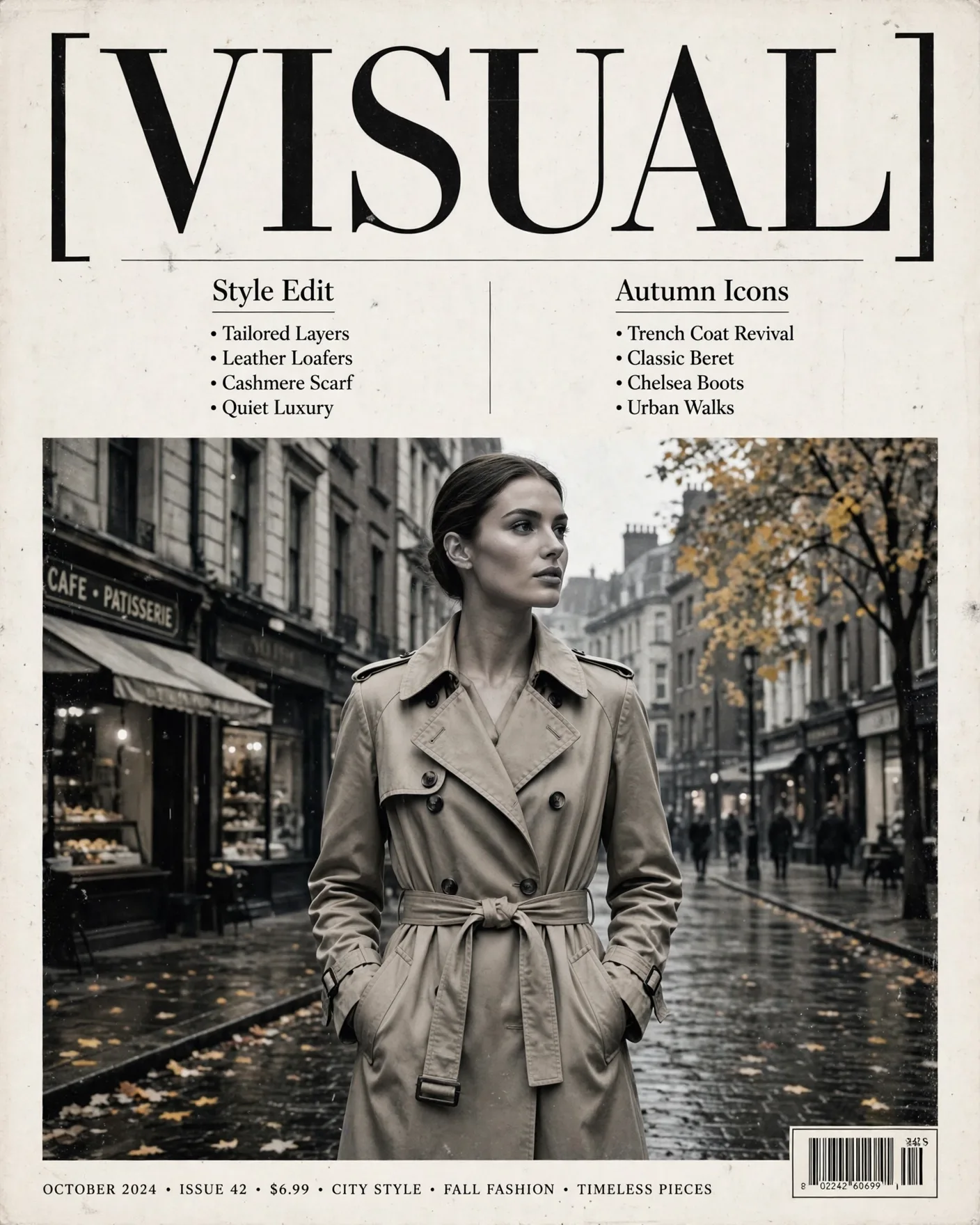 Vintage Magazine Cover — Trench-Coat Issue Poster | Editable AI Prompt