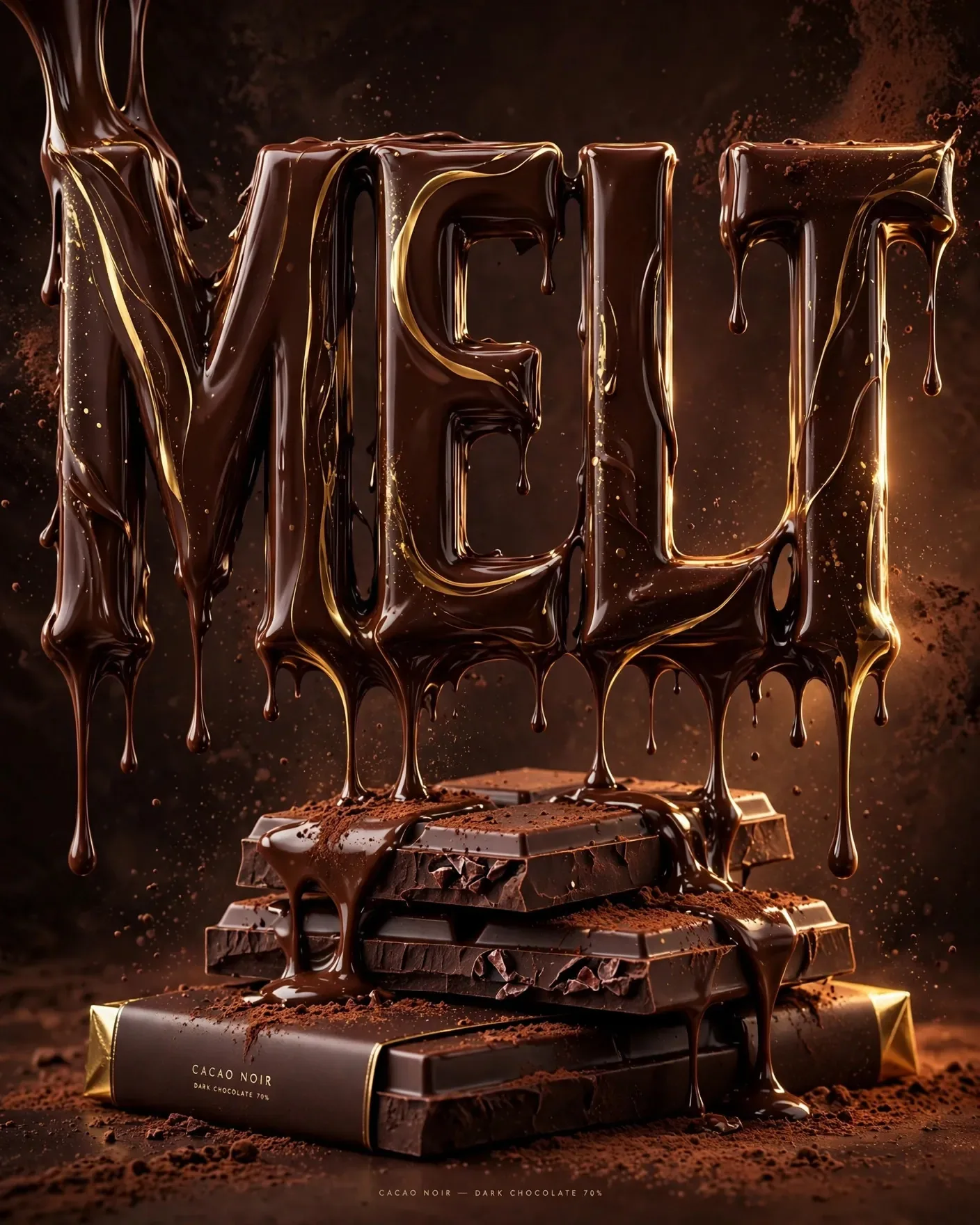 MELT Chocolate Campaign — Bold Typography Food Key Visual | Editable AI Prompt