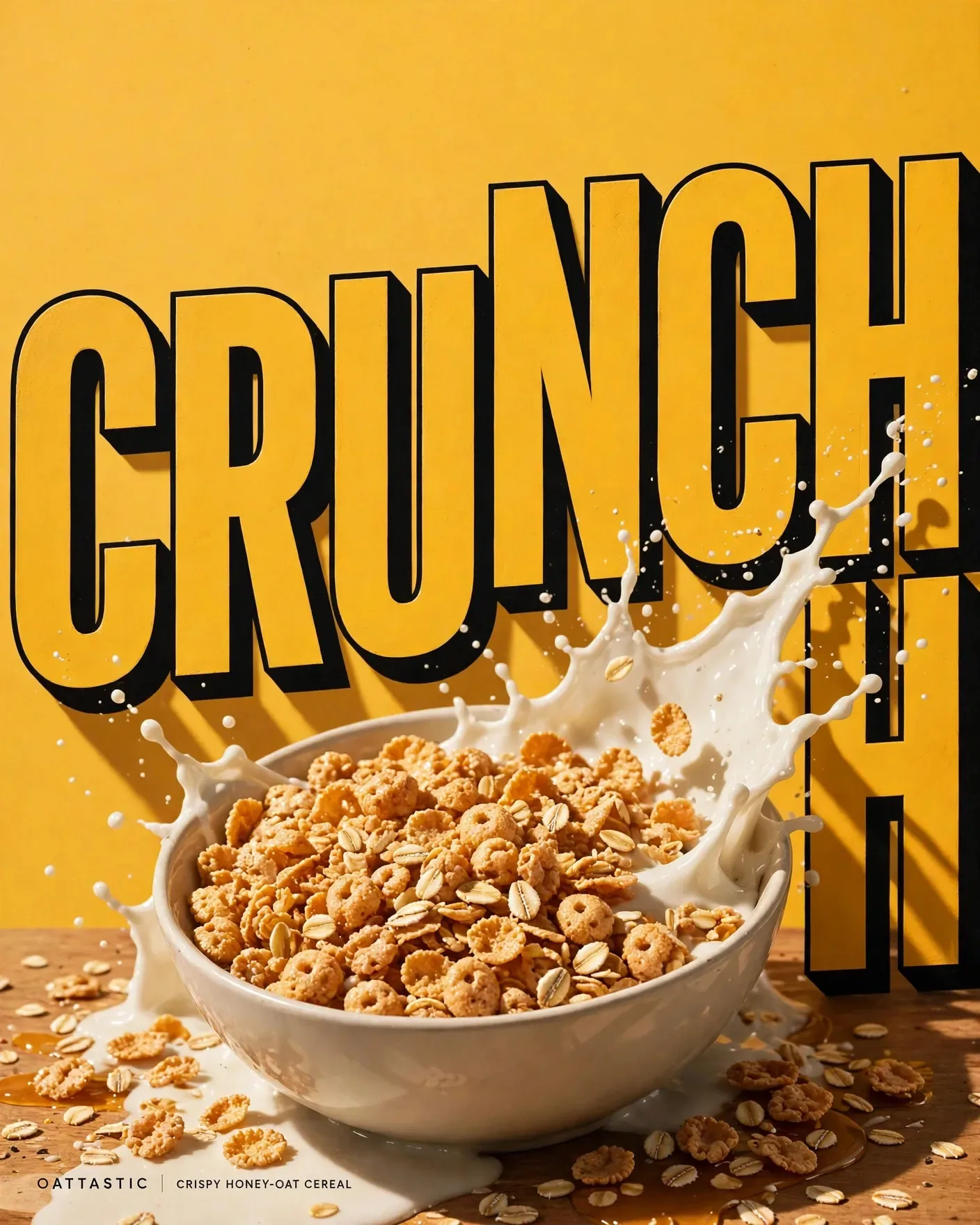 CRUNCH Cereal Campaign — Bold Typography Food Key Visual | Editable AI Prompt