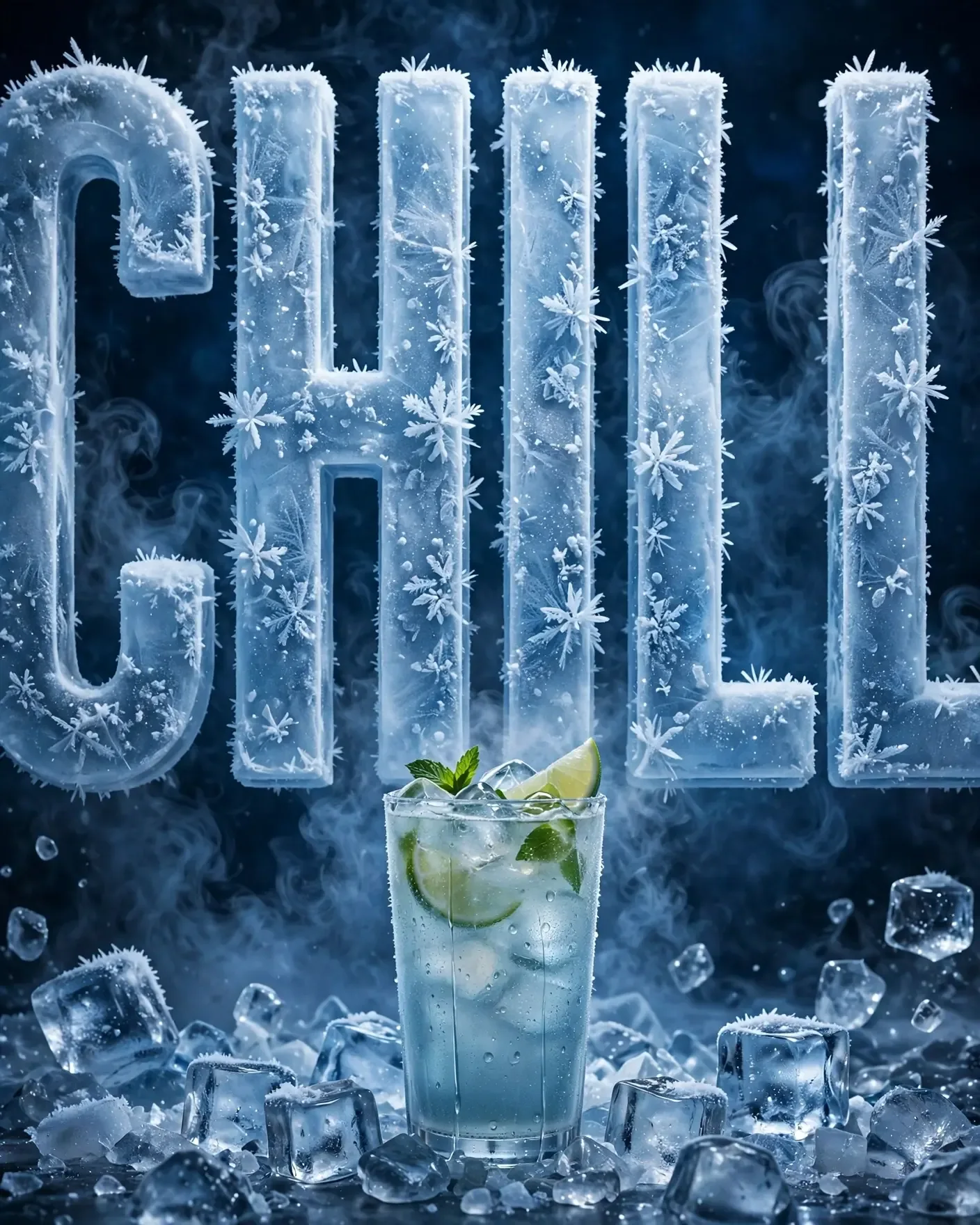 CHILL Iced Drink Campaign — Bold Typography Drink Key Visual | Editable AI Prompt