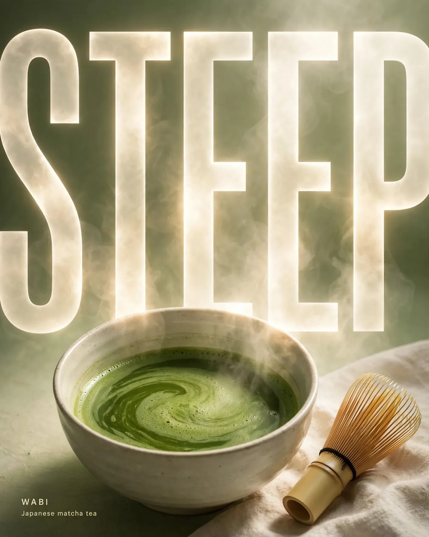 STEEP Matcha Campaign — Bold Typography Food Key Visual | Editable AI Prompt