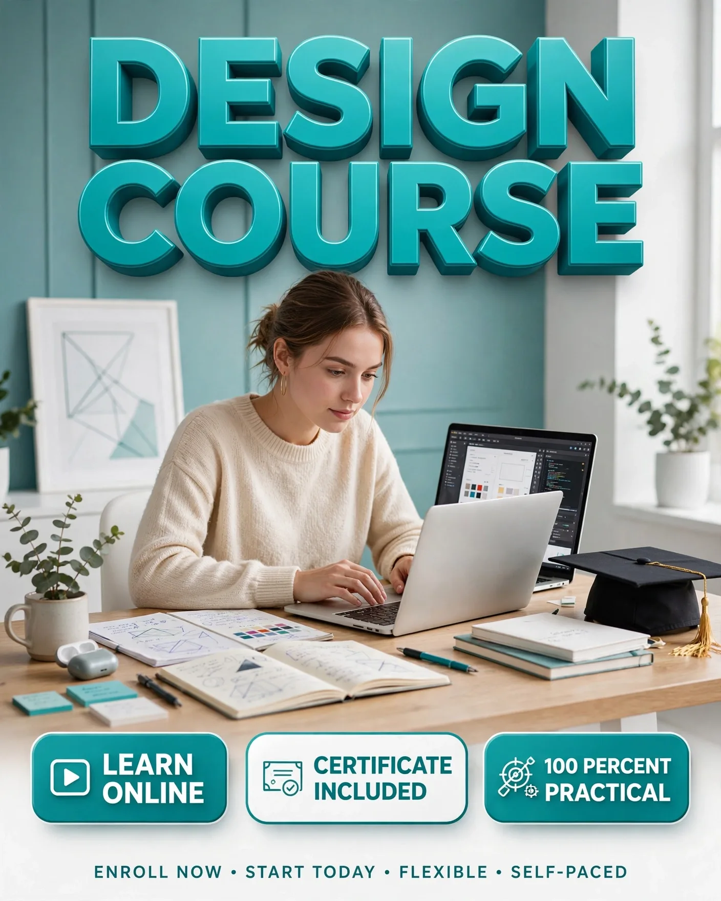 Online Course Ad Poster — Educational Promo Graphic | Editable AI Prompt