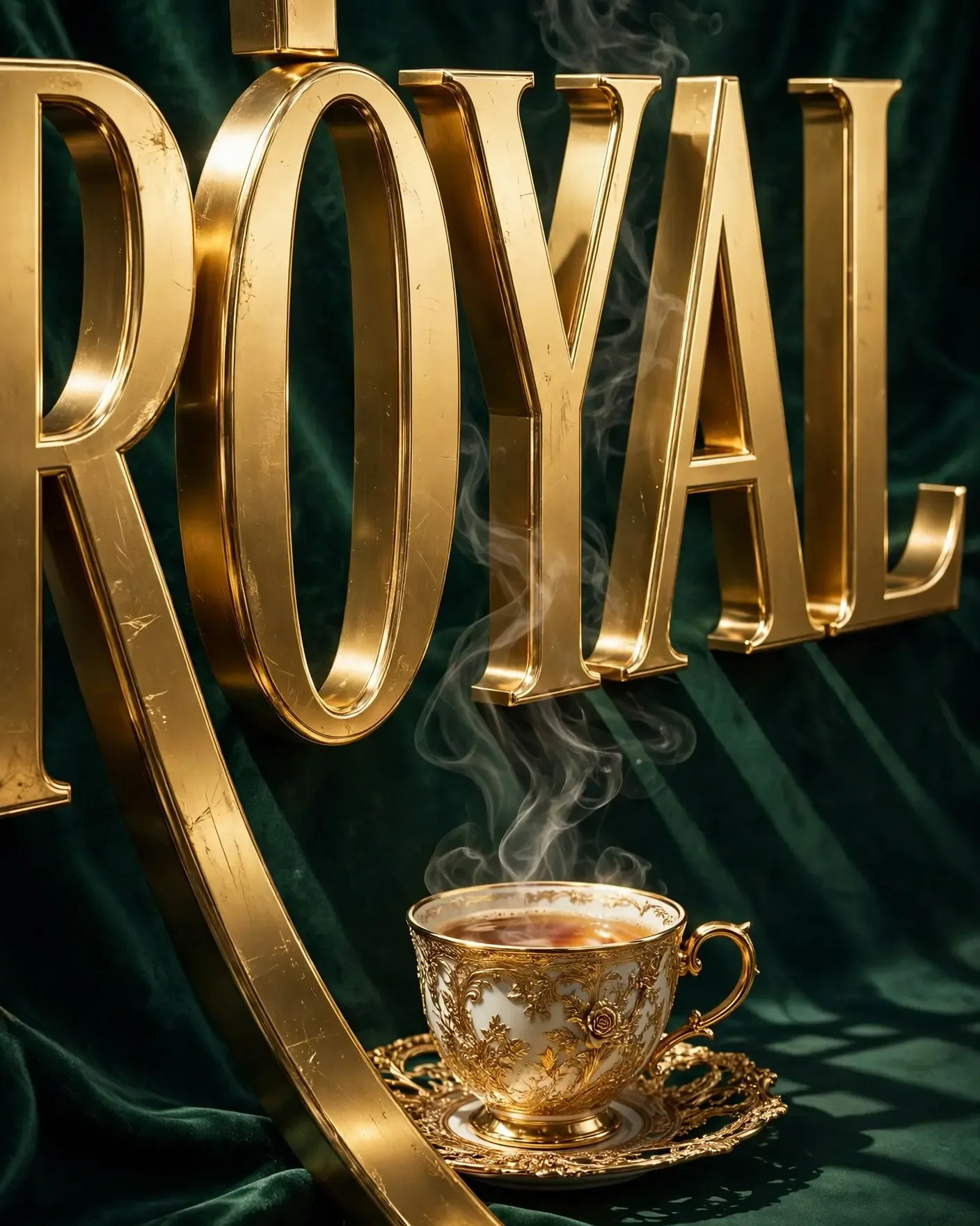 ROYAL Premium Tea Campaign — Bold Typography Drink Key Visual | Editable AI Prompt