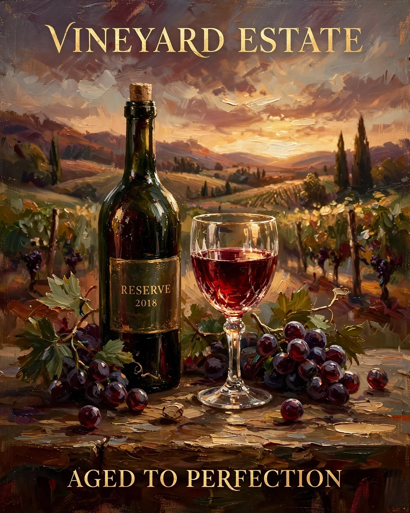 VINEYARD ESTATE Classical Oil Painting Style Brand Poster — Editable AI Prompt