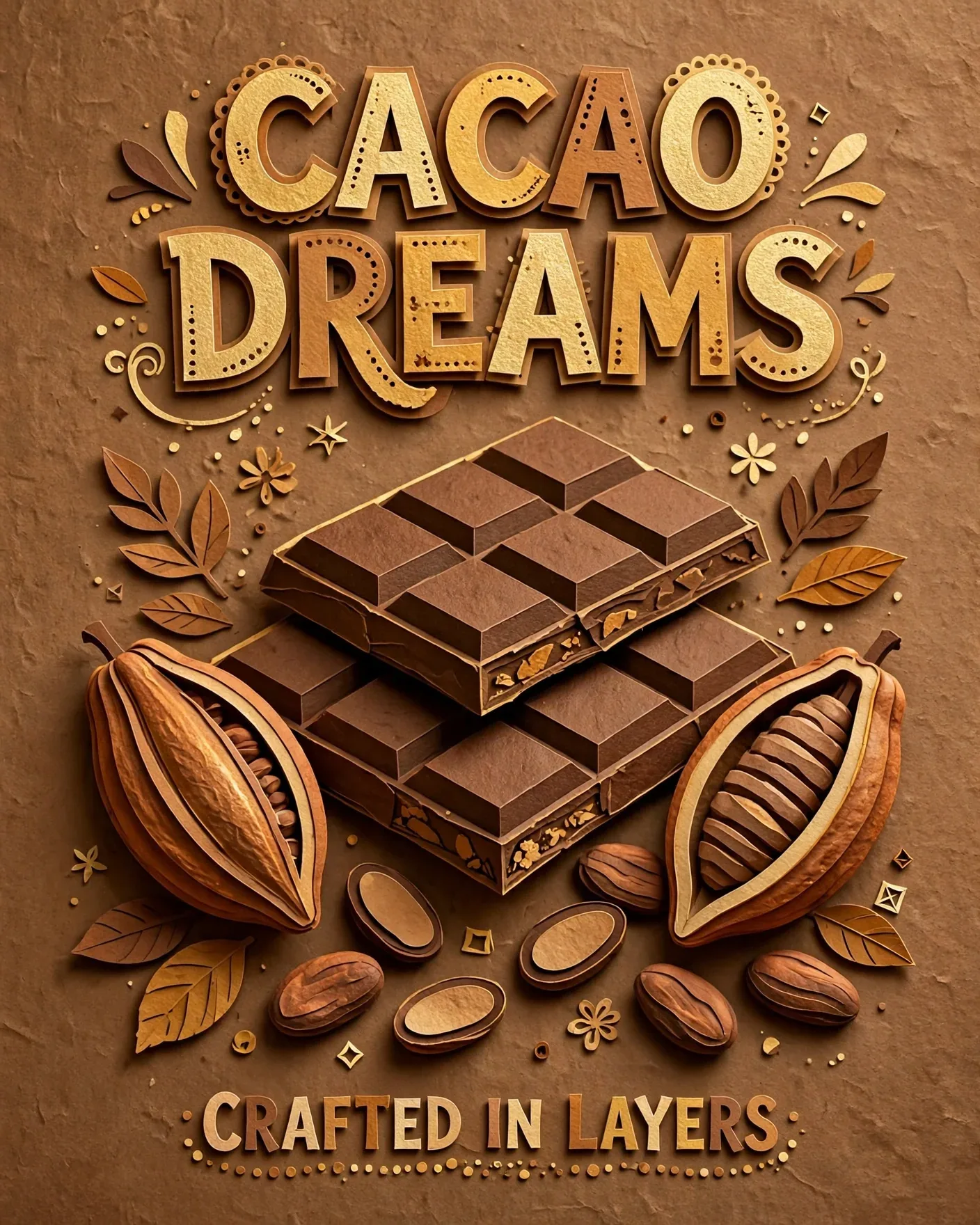 CACAO DREAMS Papercraft Style Brand Poster — Editable AI Prompt