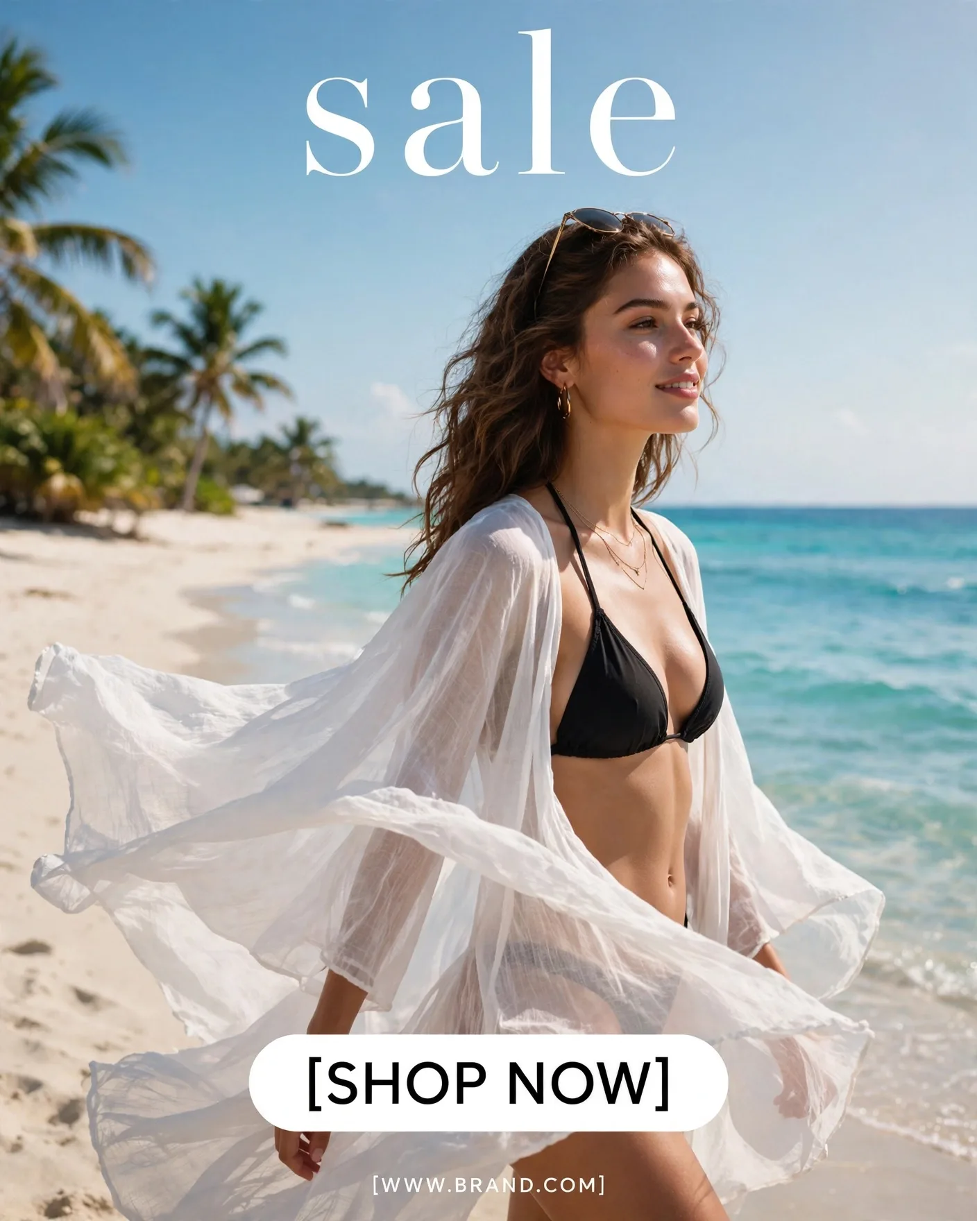 Beach Sale Fashion Poster — Serif Summer Promo | Editable AI Prompt