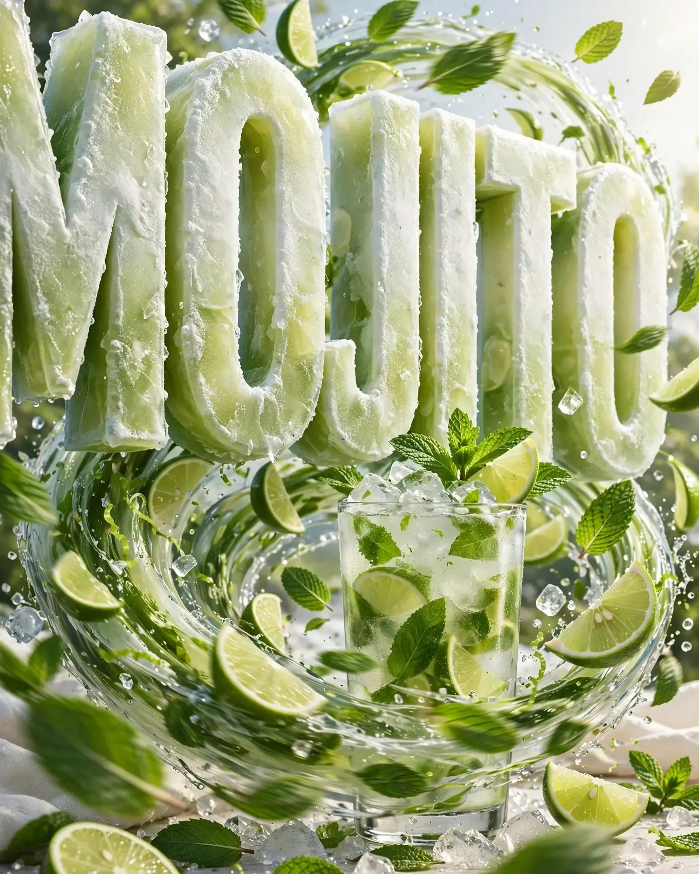 MOJITO Mocktail Campaign — Bold Typography Drink Key Visual | Editable AI Prompt