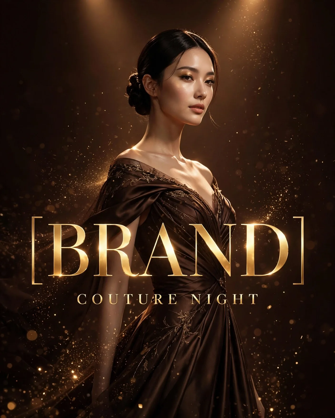 Gold-Letter Luxury Poster — Dark Brown Couture Campaign | Editable AI Prompt