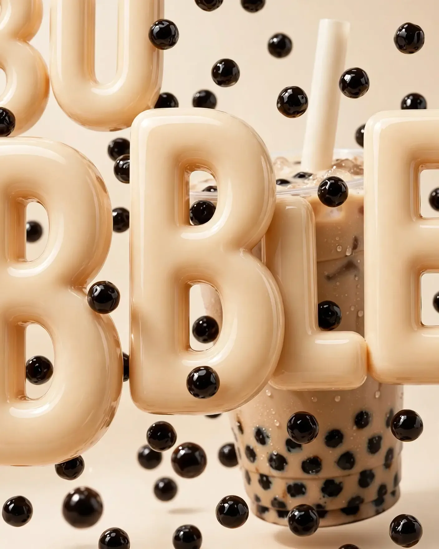 BUBBLE Bubble Tea Campaign — Bold Typography Drink Key Visual | Editable AI Prompt