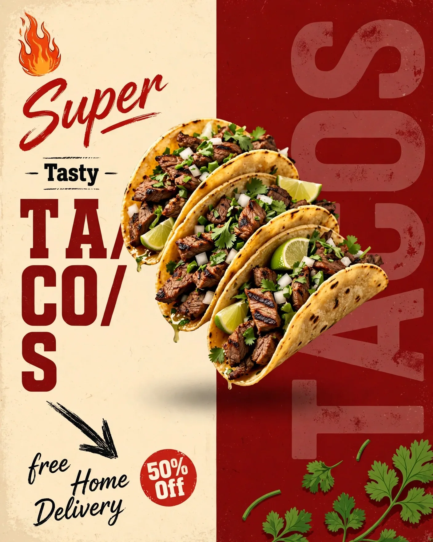 TACOS Fast Food Campaign — Retro Diner Promo Poster | Editable AI Prompt