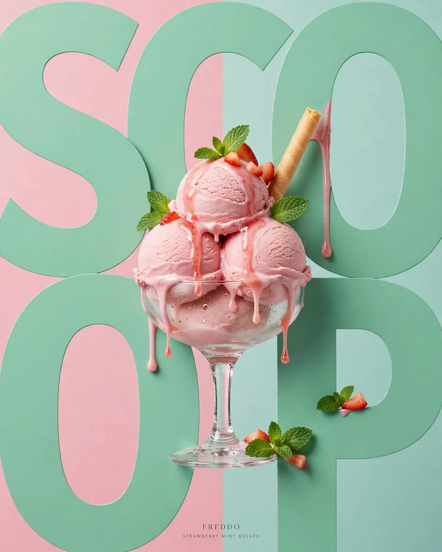 SCOOP Gelato Campaign — Bold Typography Food Key Visual | Editable AI Prompt