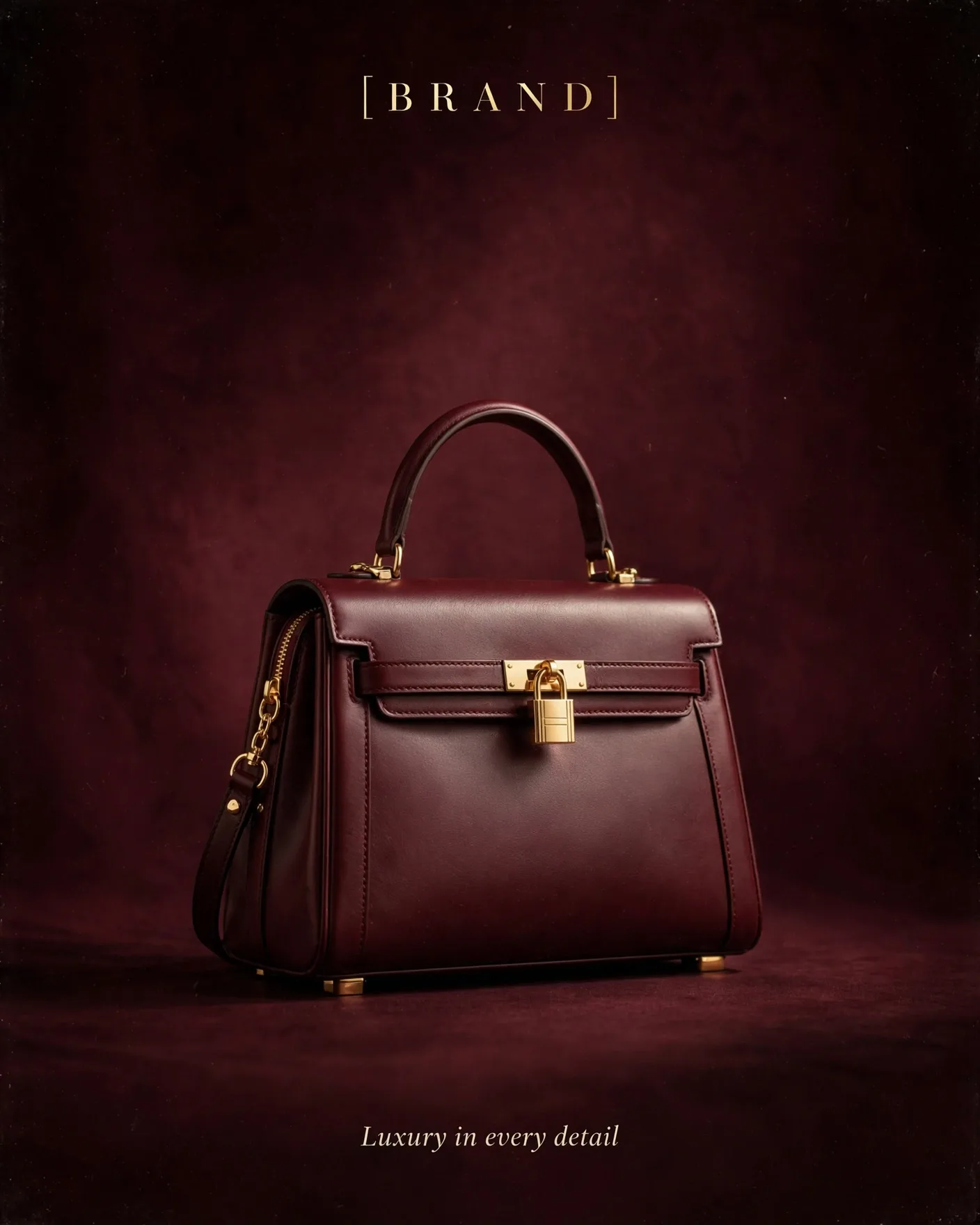 Luxury Handbag Ad — Burgundy Studio Campaign Poster | Editable AI Prompt