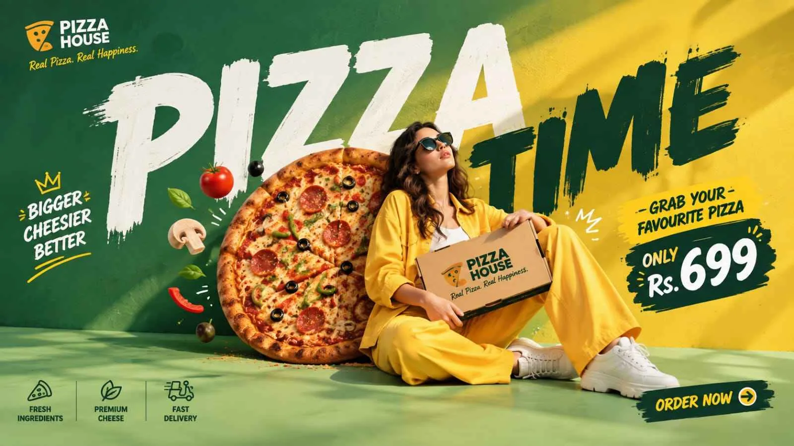 Premium Illustrated Pizza Advertising Poster — Editable AI Image Prompt