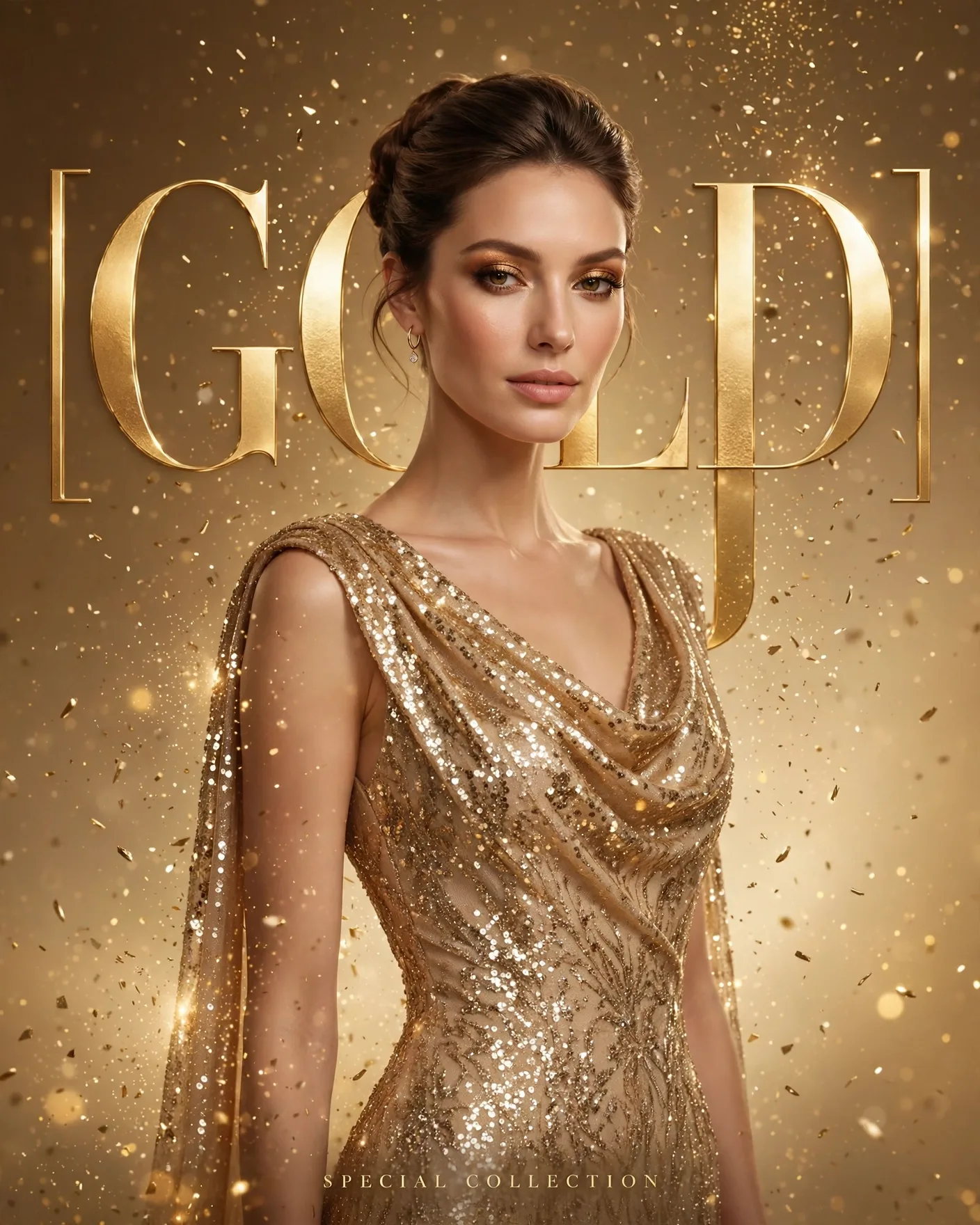 Golden Luxe Editorial — Gold-Dust Metallic Serif Campaign Poster | Editable AI Prompt