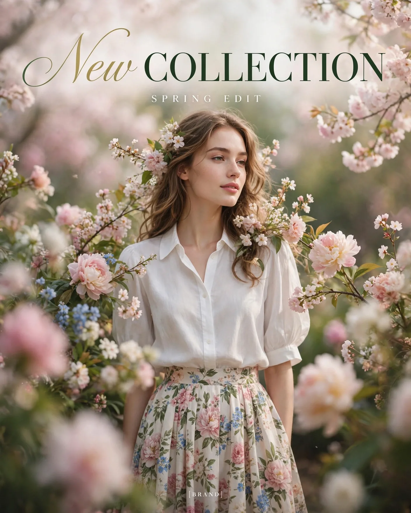 Script Serif Fashion Poster — Floral New Collection Campaign | Editable AI Prompt