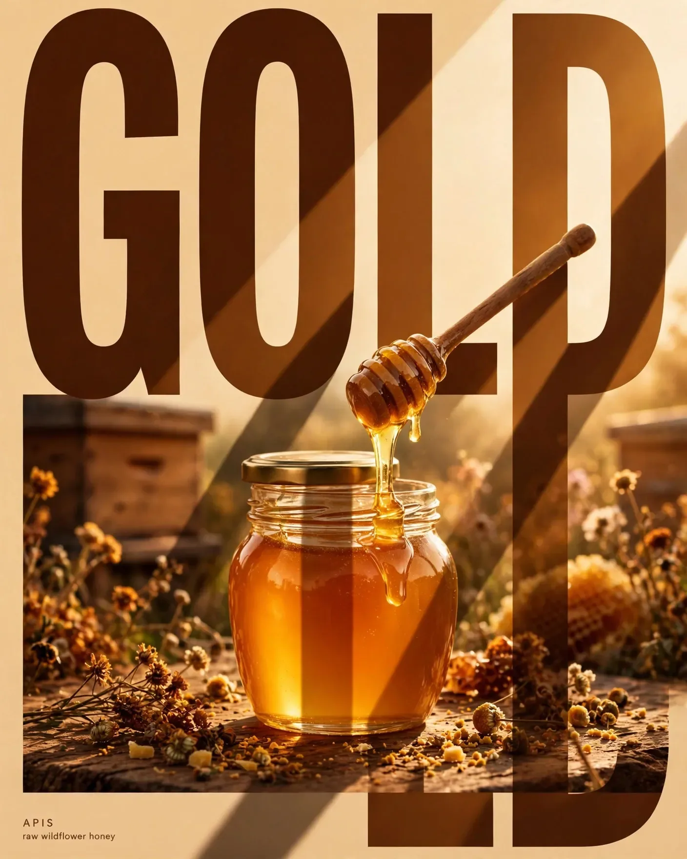 GOLD Honey Campaign — Bold Typography Food Key Visual | Editable AI Prompt