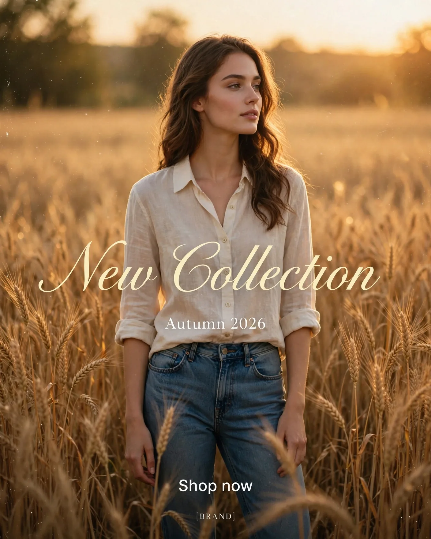 Autumn Lifestyle Fashion Poster — Wheat-Field Script Campaign | Editable AI Prompt