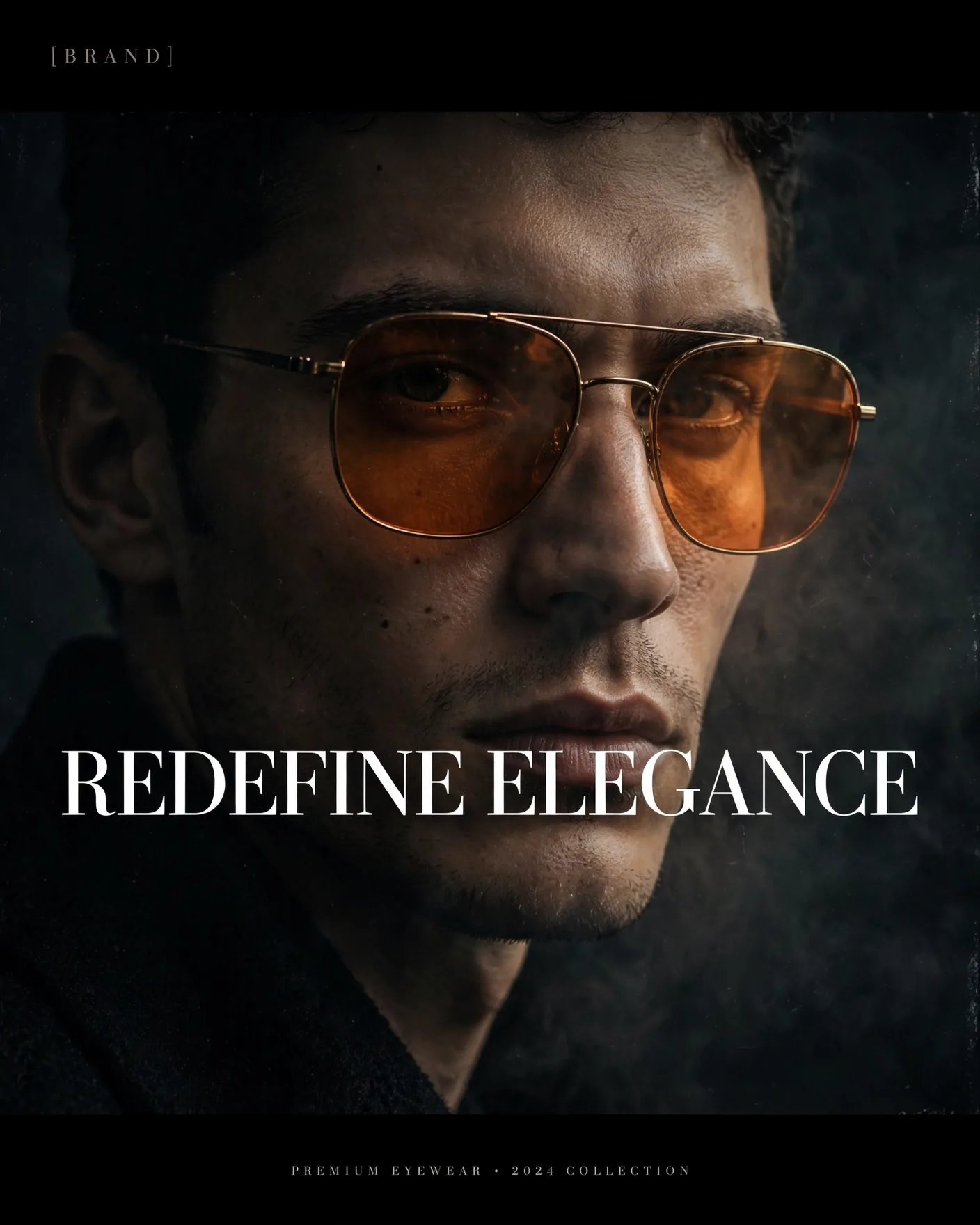 Sunglasses Ad — Dark Moody Redefine Elegance Poster | Editable AI Prompt