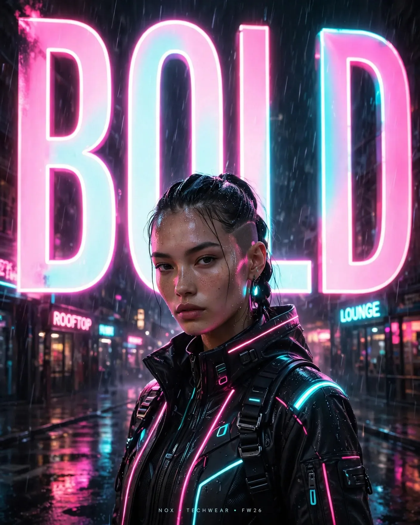 BOLD Neon Campaign — Put Yourself in Cyberpunk Fashion | Editable AI Prompt