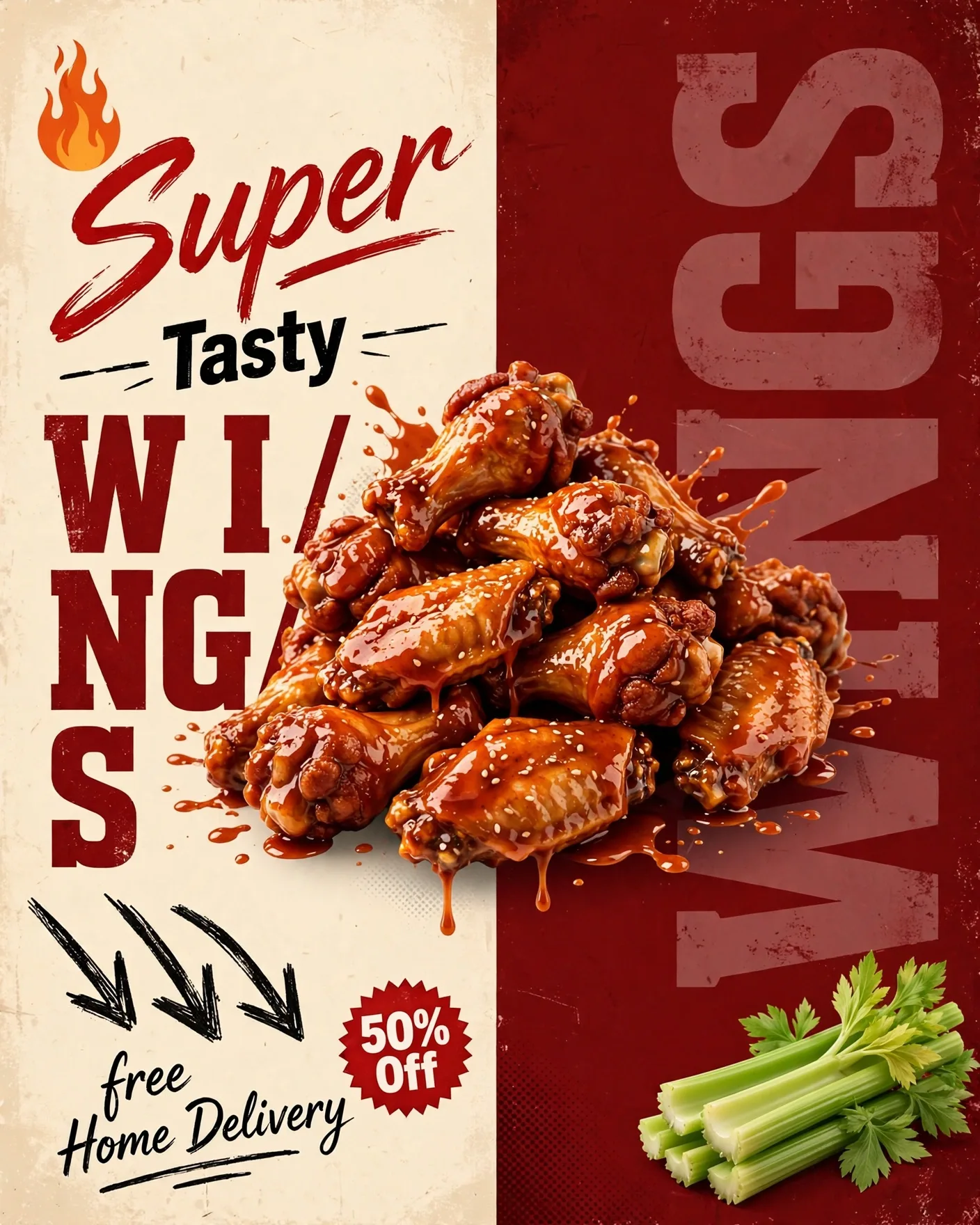 WINGS Fast Food Campaign — Retro Diner Promo Poster | Editable AI Prompt