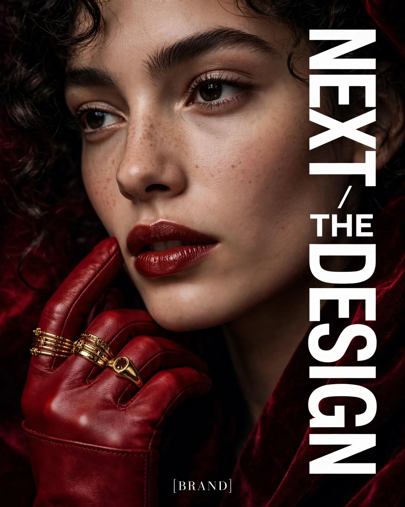 Jewelry Ad — Beauty Close-Up Red Glove Campaign Poster | Editable AI Prompt