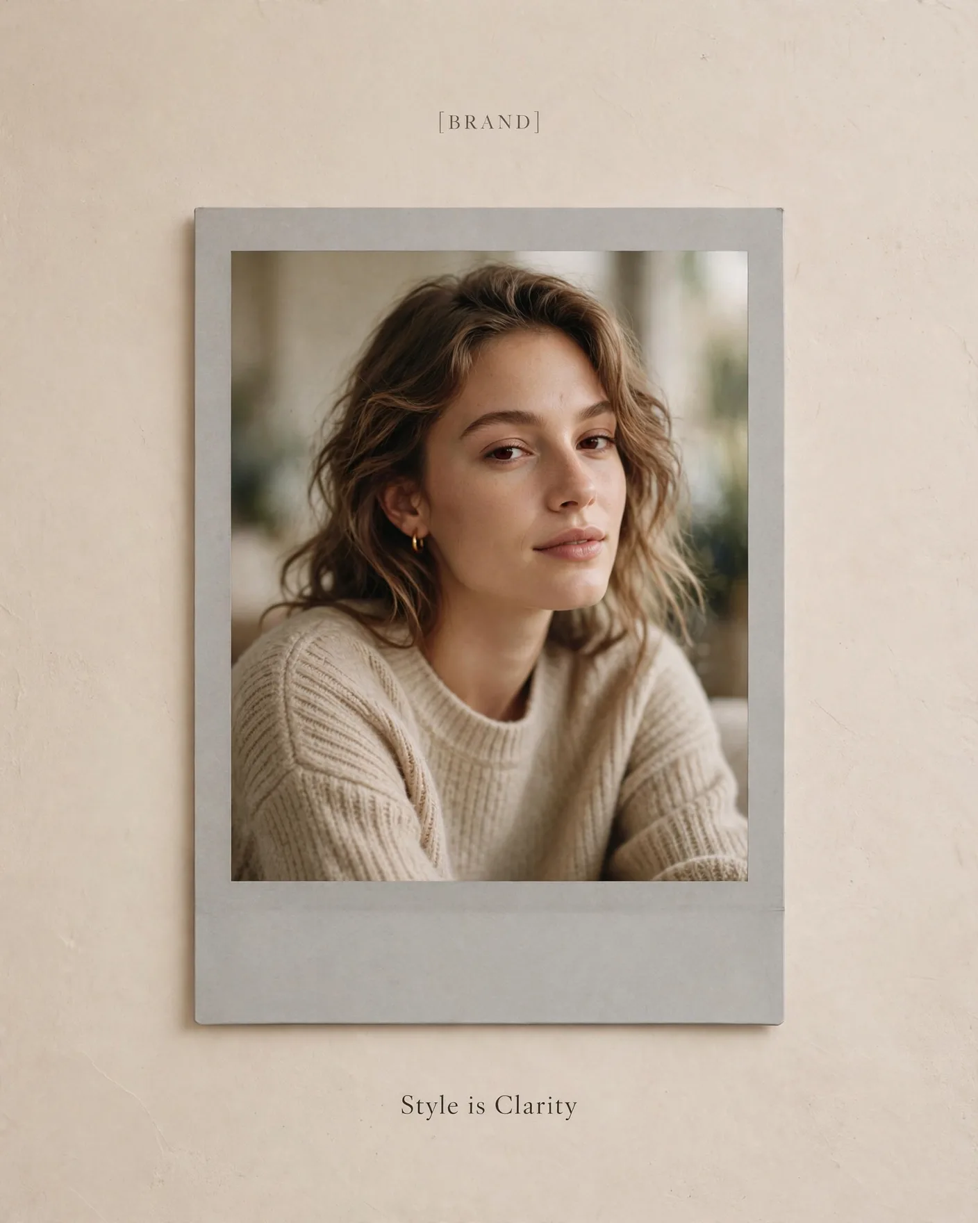 Polaroid Casual Poster — Grey Frame Fashion Portrait Campaign | Editable AI Prompt