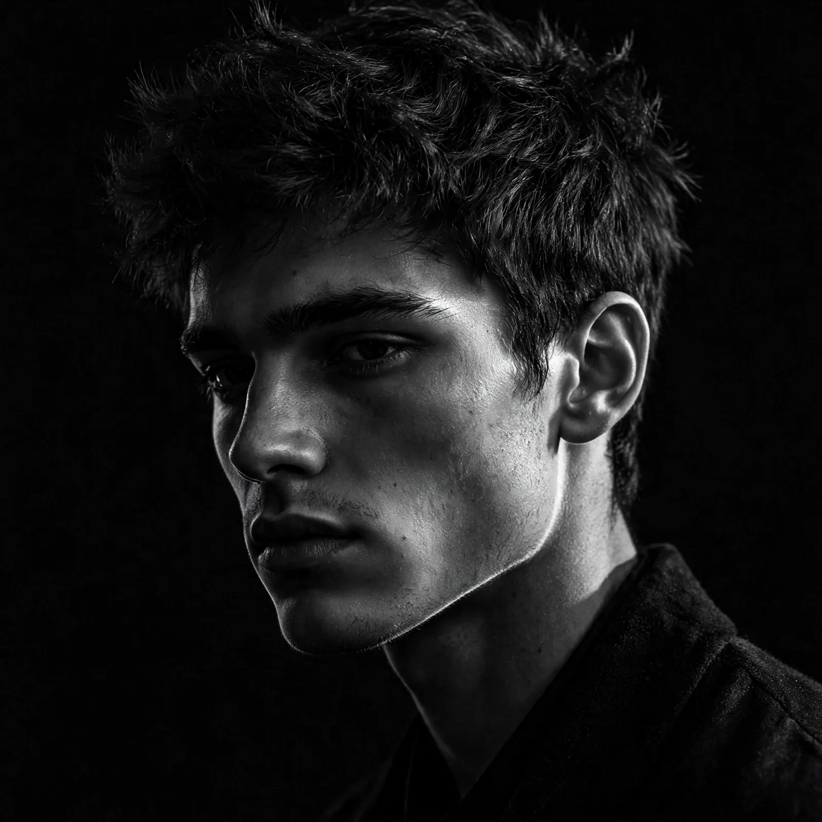Black and White Low-Key Portrait Prompt — Dark Editorial Fashion Shot