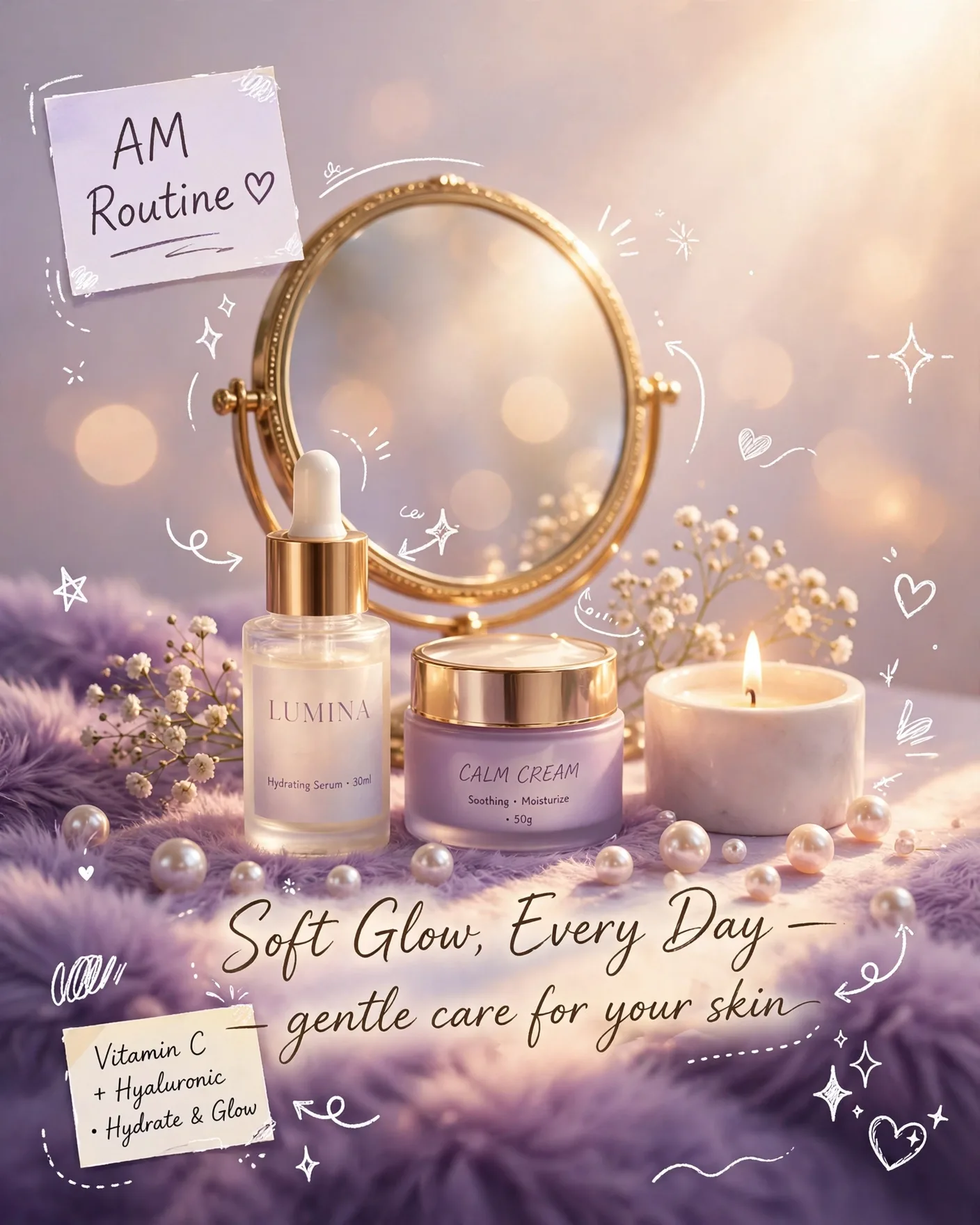 Aesthetic Doodle Skincare Ad Poster Prompt — Viral Beauty Design