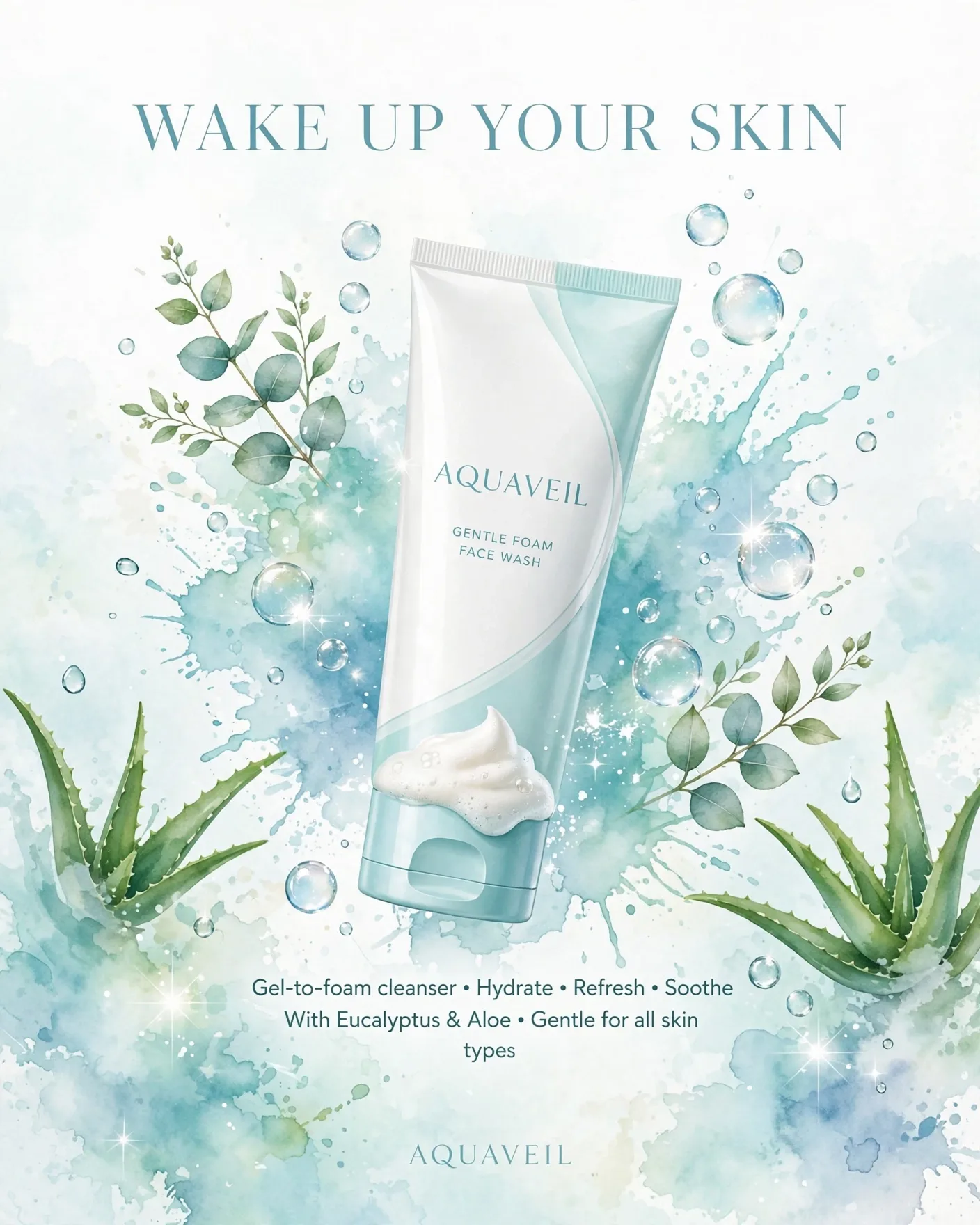 Watercolor Face Wash Beauty Ad Prompt — Fresh Botanical Campaign