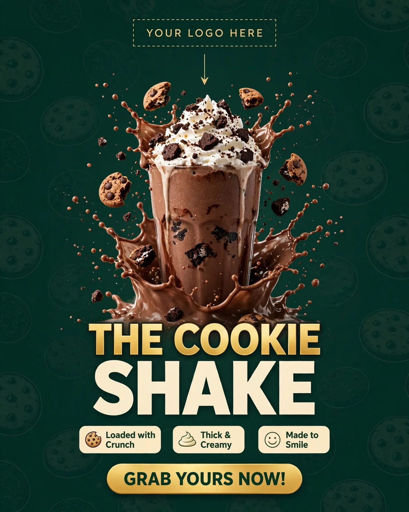Cookie Shake Milkshake Fast Food Ad Poster Editable AI Prompt