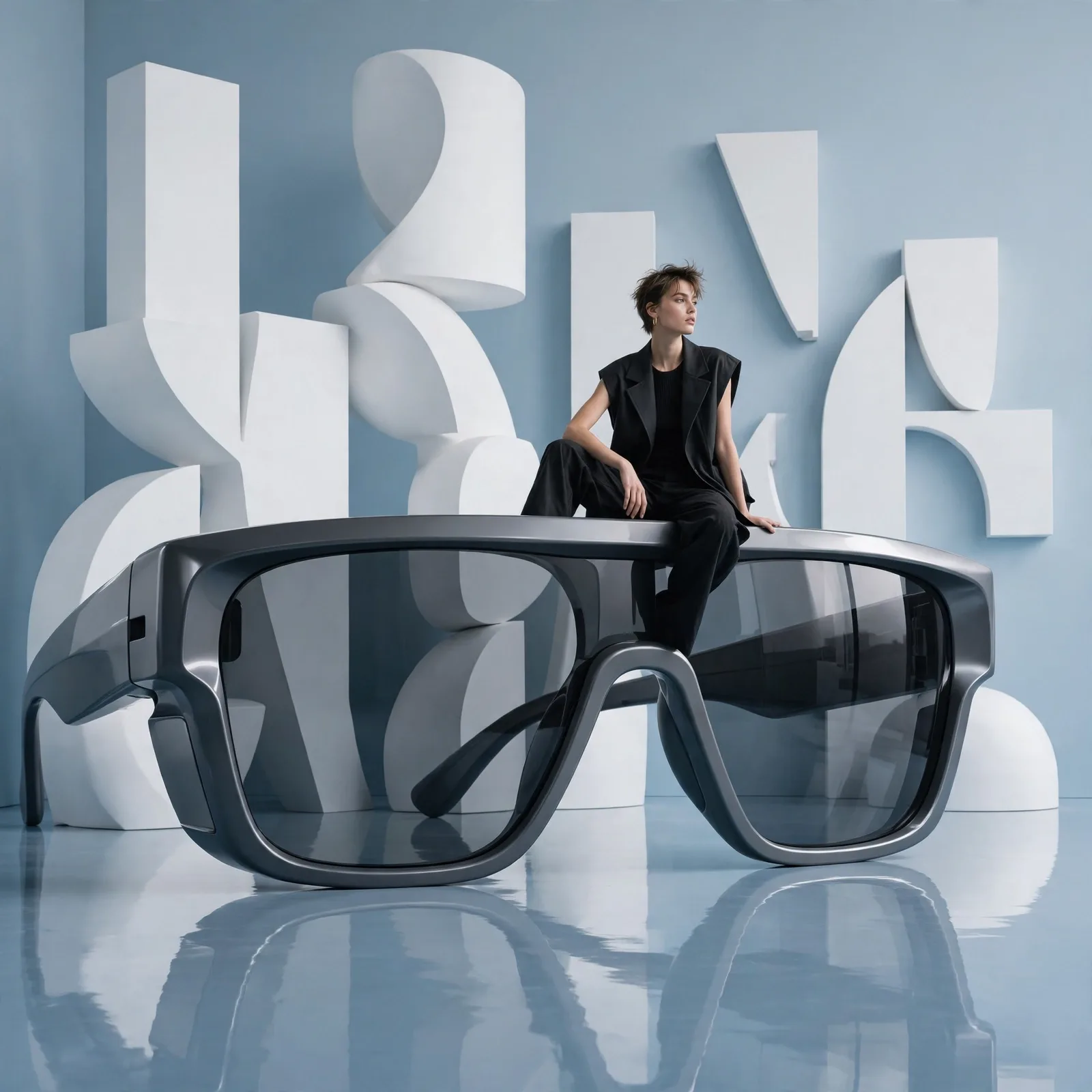 VISION Sunglasses Sculpture Ad Prompt — Avant-Garde Eyewear (1:1)