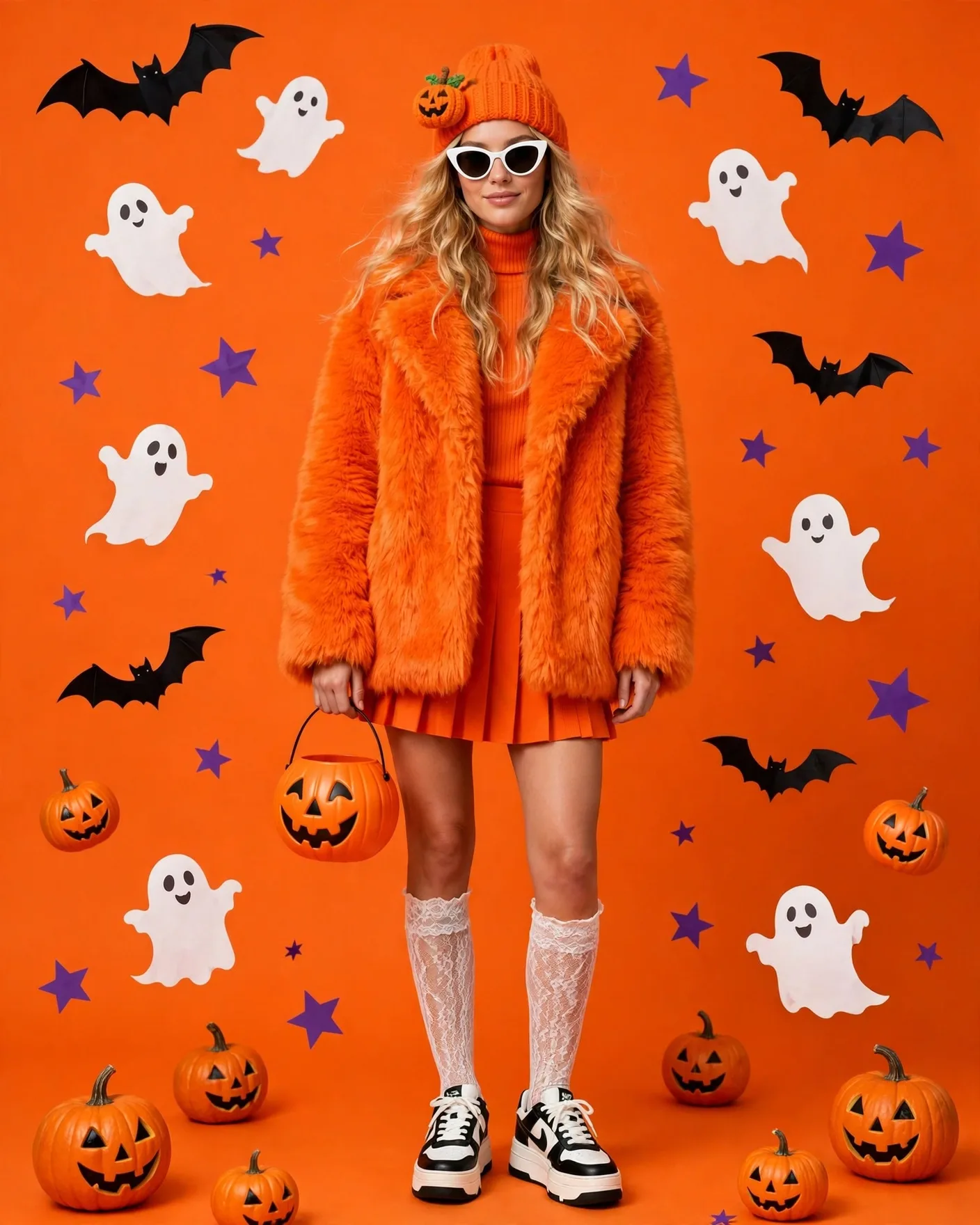 Spooky Orange Halloween Fashion Self Swap Editable AI Prompt