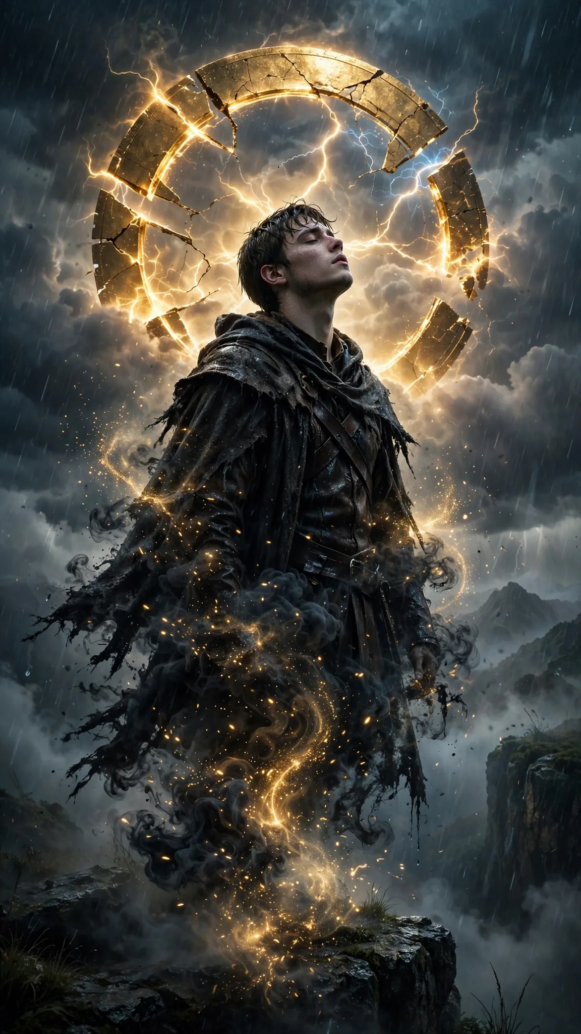 Storm Cliff Golden Halo Fantasy Portrait Prompt
