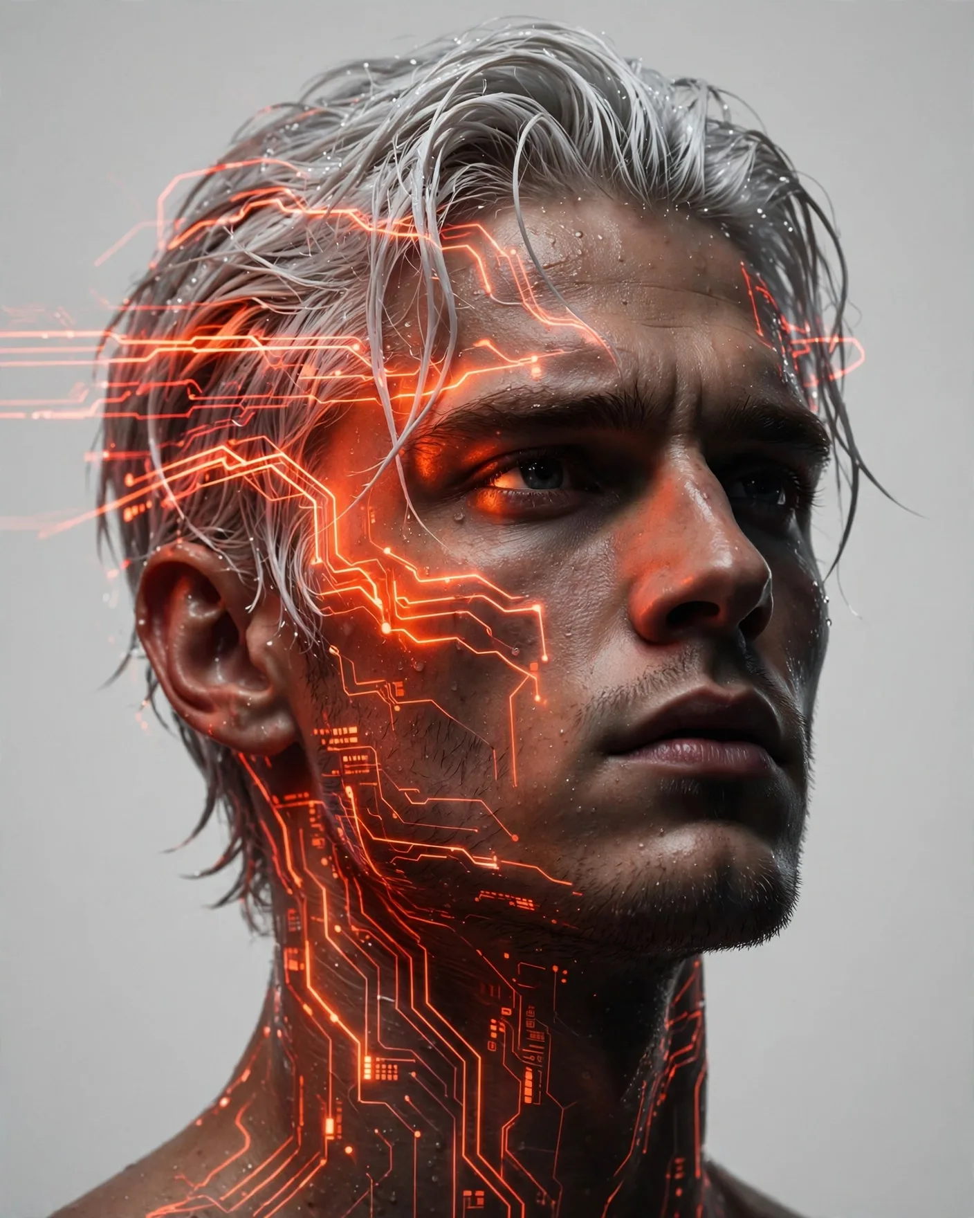 Glowing Tech Lines Portrait Prompt — Futuristic Data-Stream Close-Up