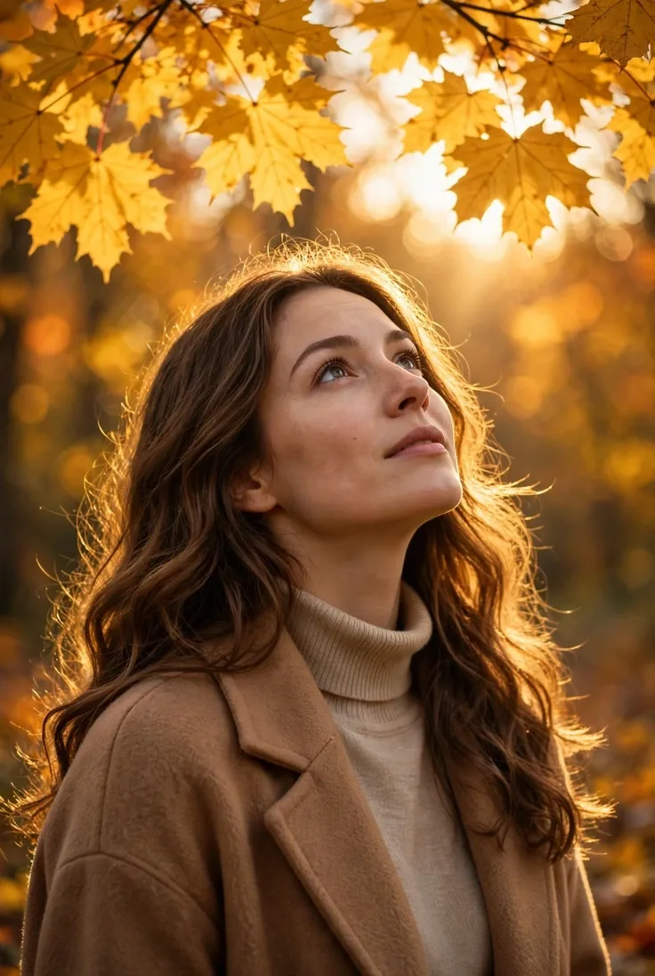 Golden Autumn Leaves Gaze Self-Swap Editable AI Prompt