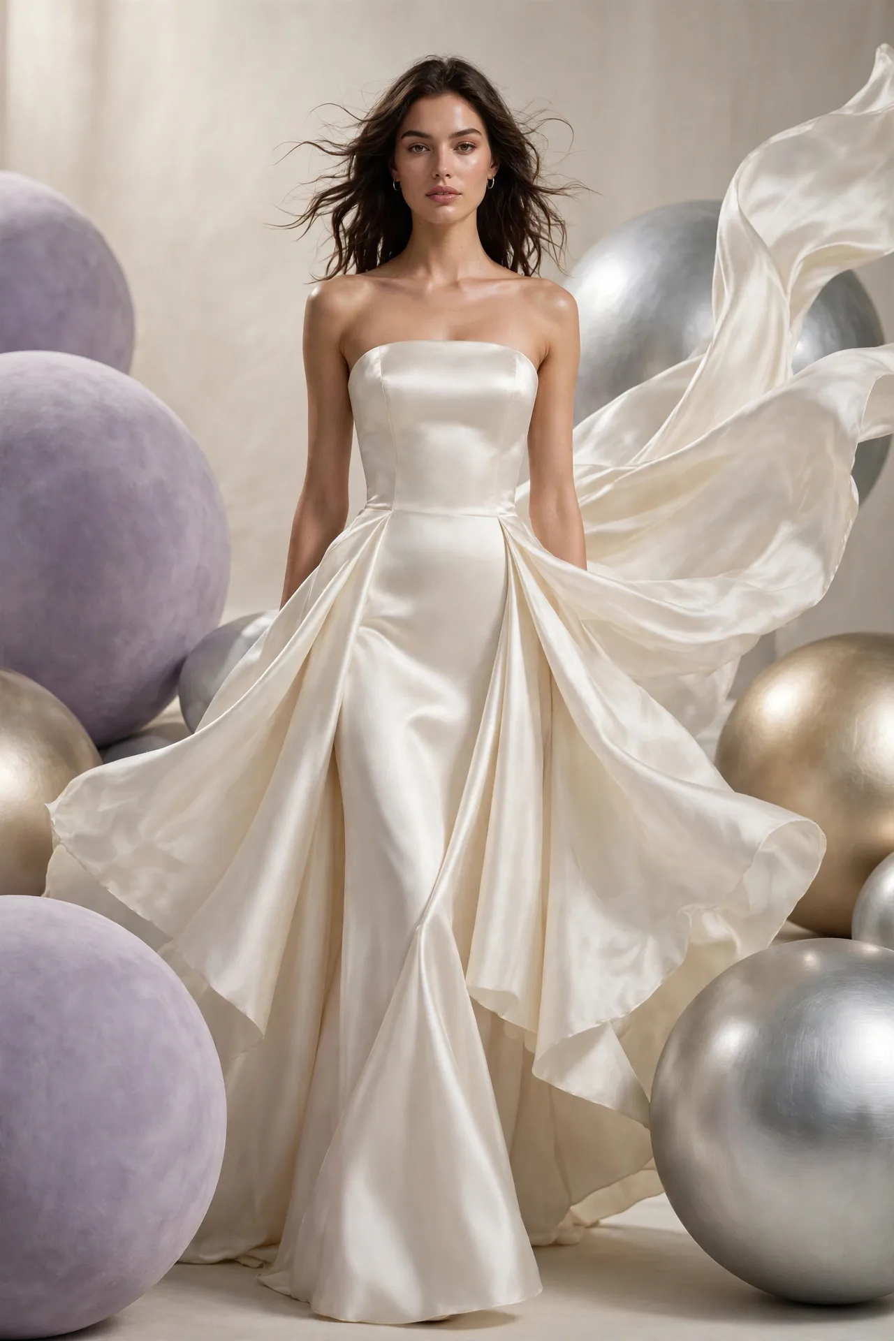 Ivory Couture Gown Poster with Sculptural Spheres
