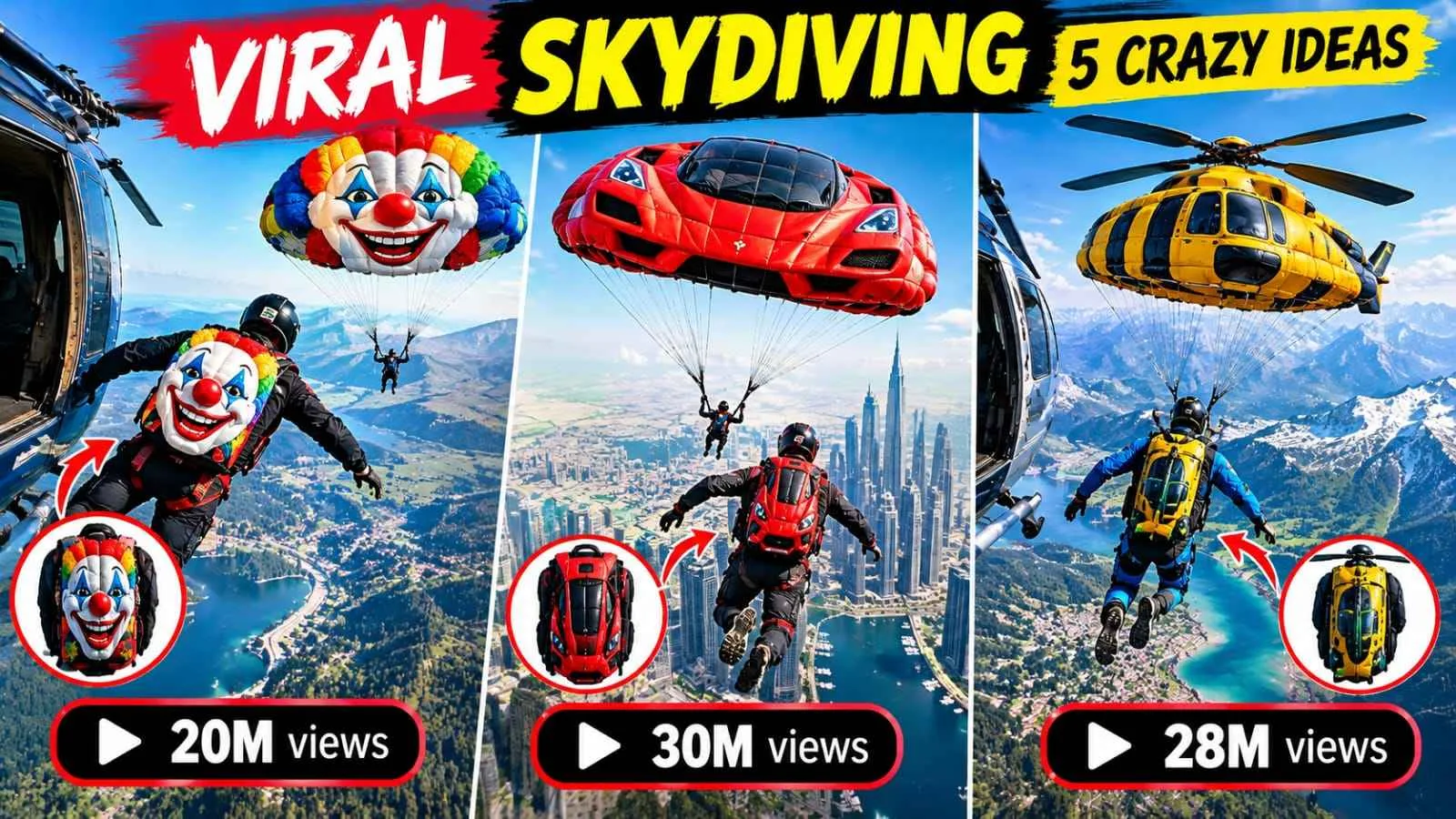 Viral Skydiving Challenge – 5 Crazy Backpack-to-Parachute AI Video Prompts