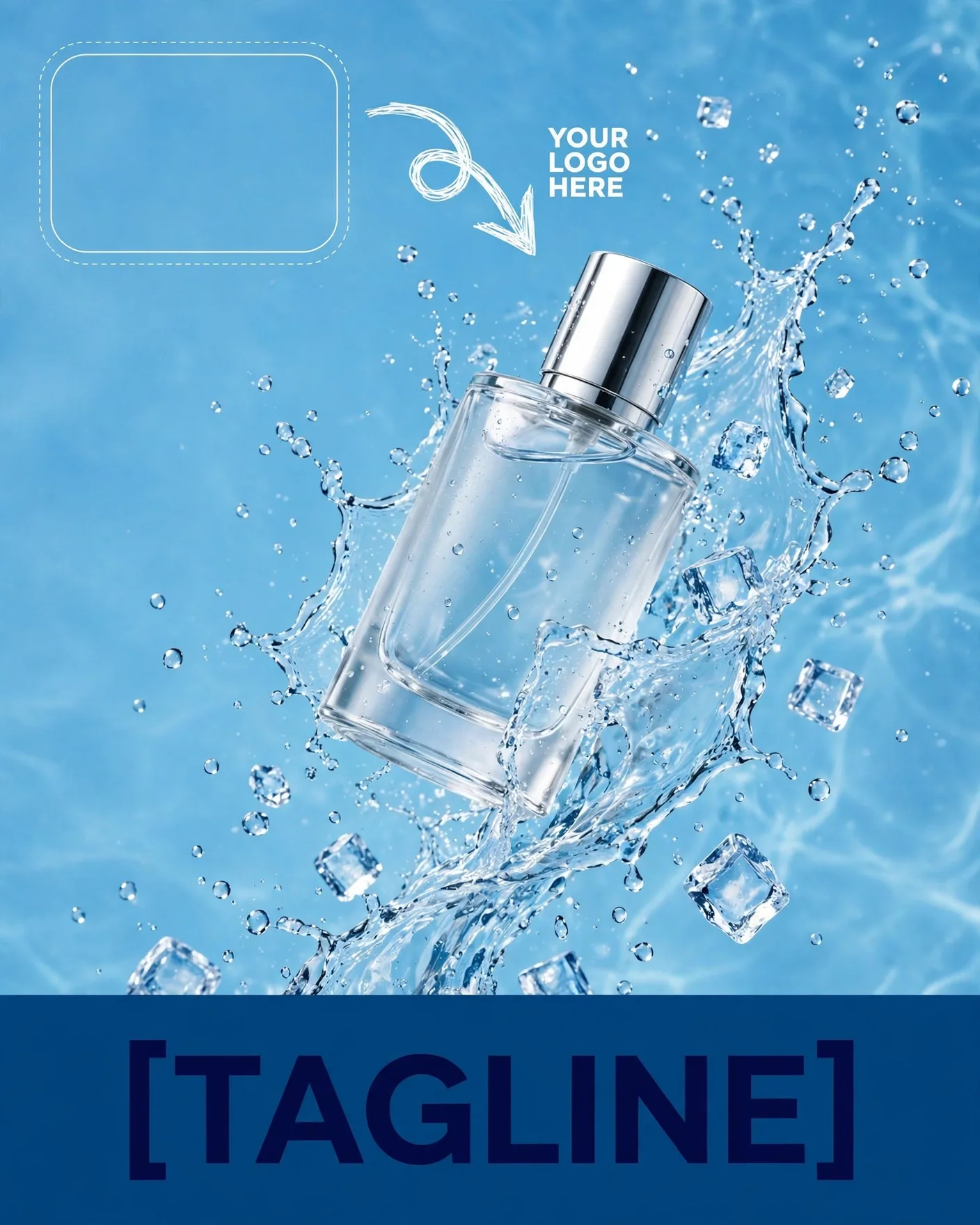 Fresh Aquatic Perfume Ad Poster Water Splash Campaign Editable AI Prompt