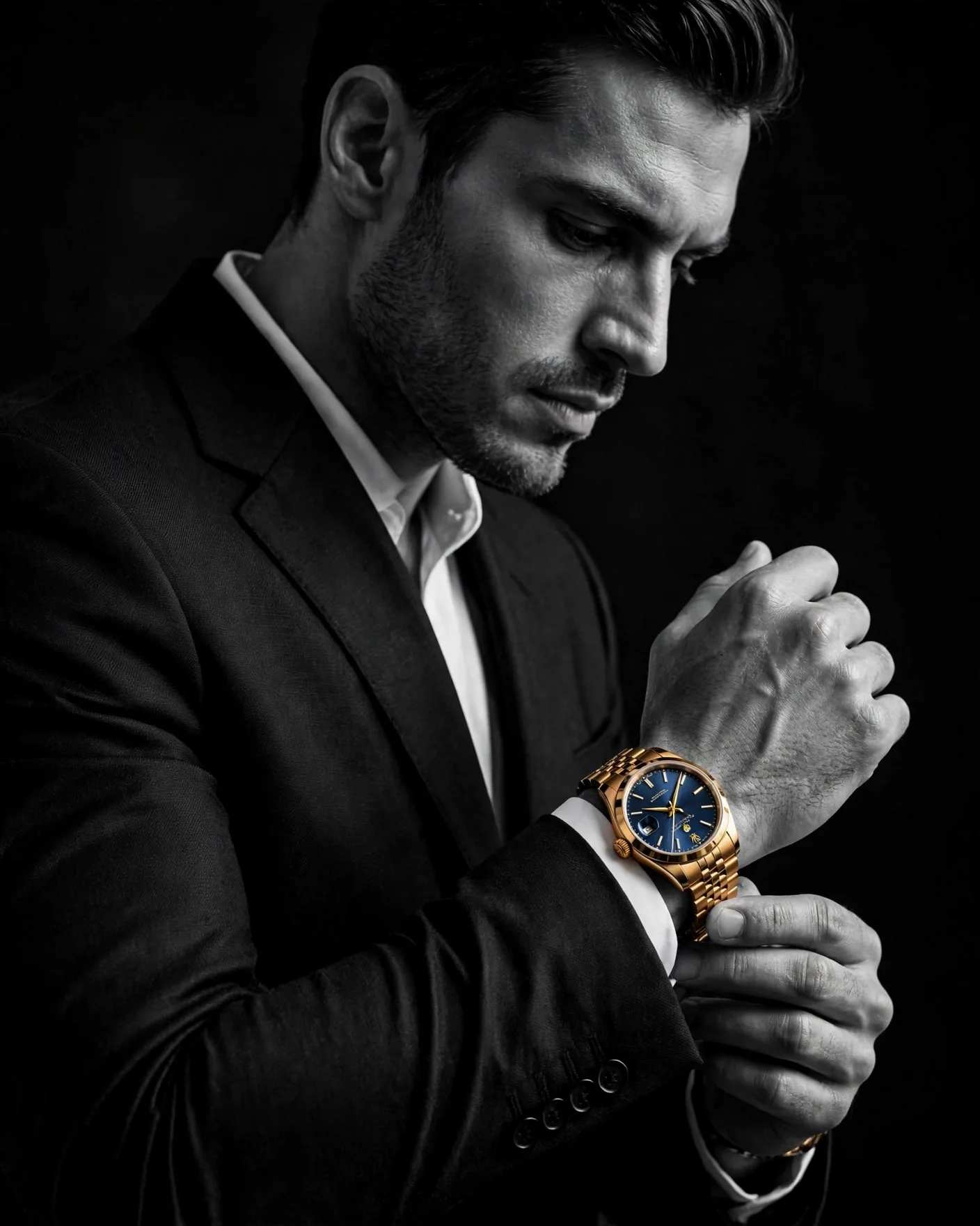 Monochrome Watch Ad With Single Color Accent