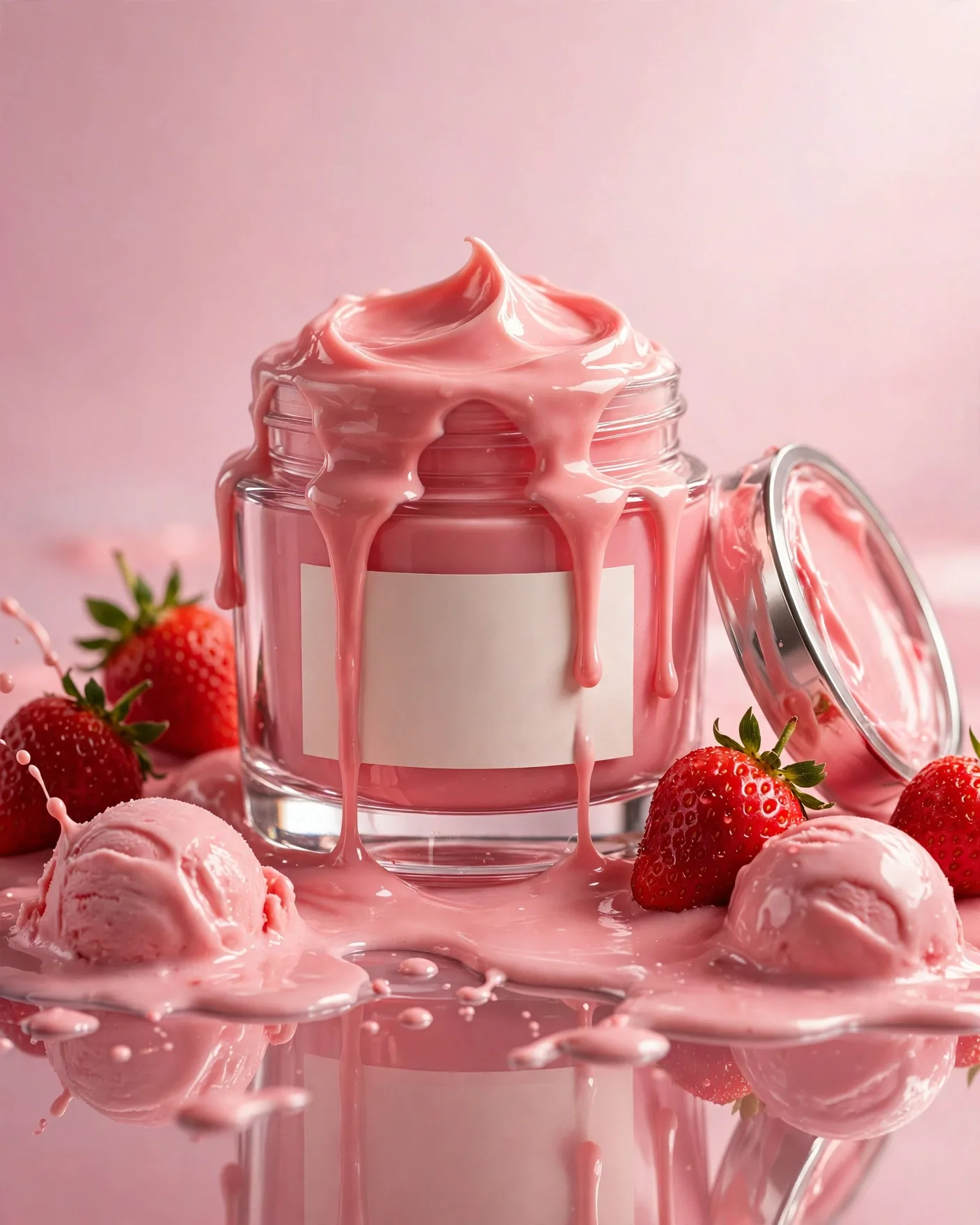 Strawberry Cream Cosmetic Jar Ad Prompt