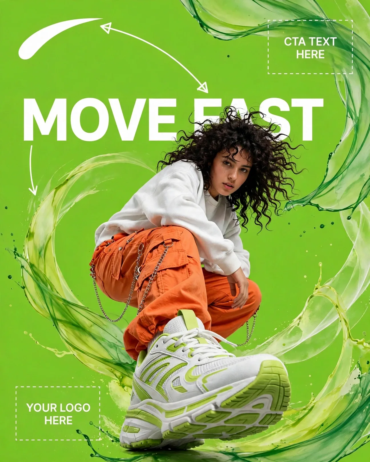 Lime Green Sneaker Streetwear Ad Editable AI Prompt