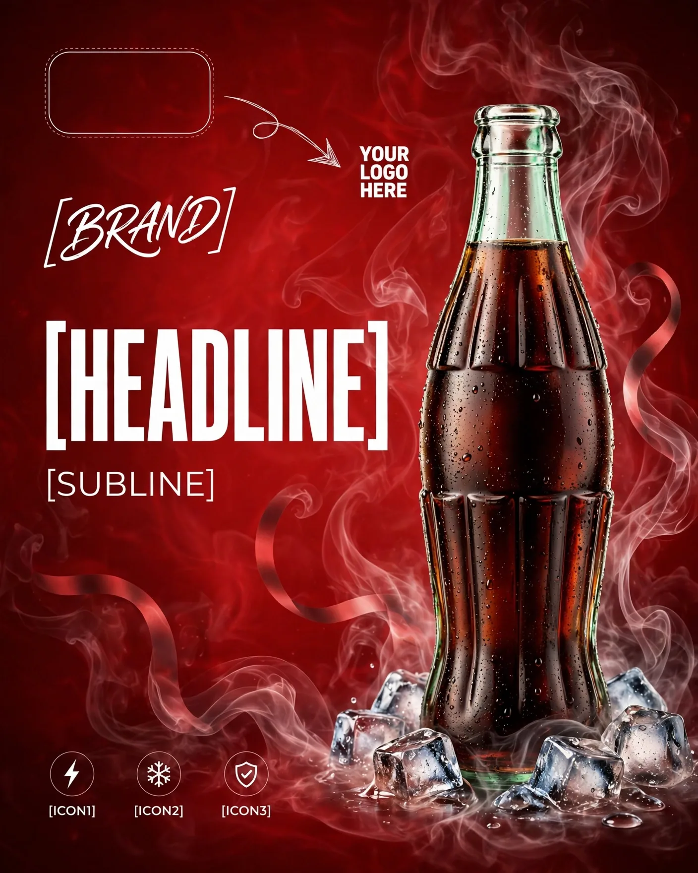 Bold Red Cola Brand Energy Beverage Poster Ice Condensation Editable AI Prompt