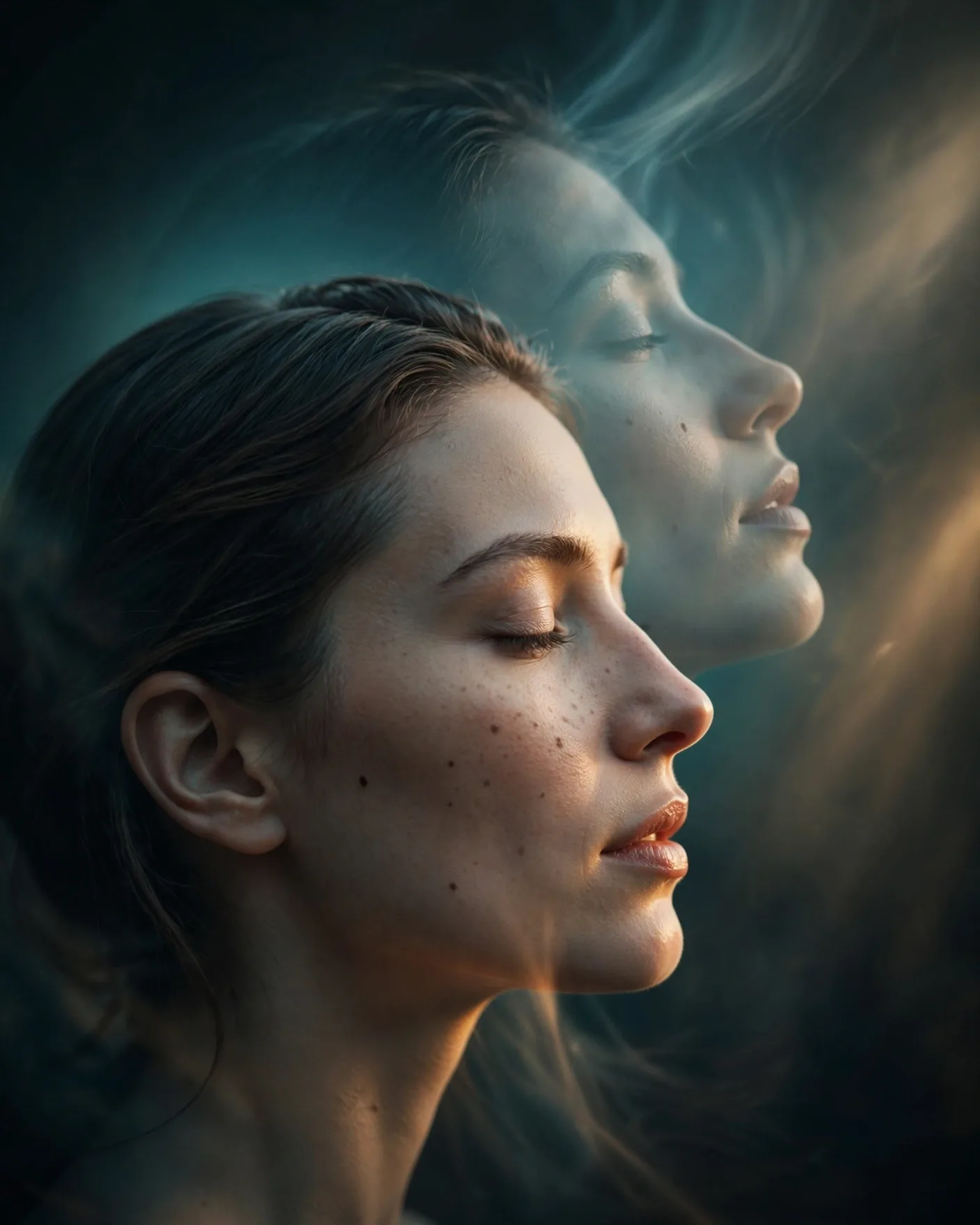 Double-Exposure Side Profile Portrait Prompt — Dreamy Fine Art