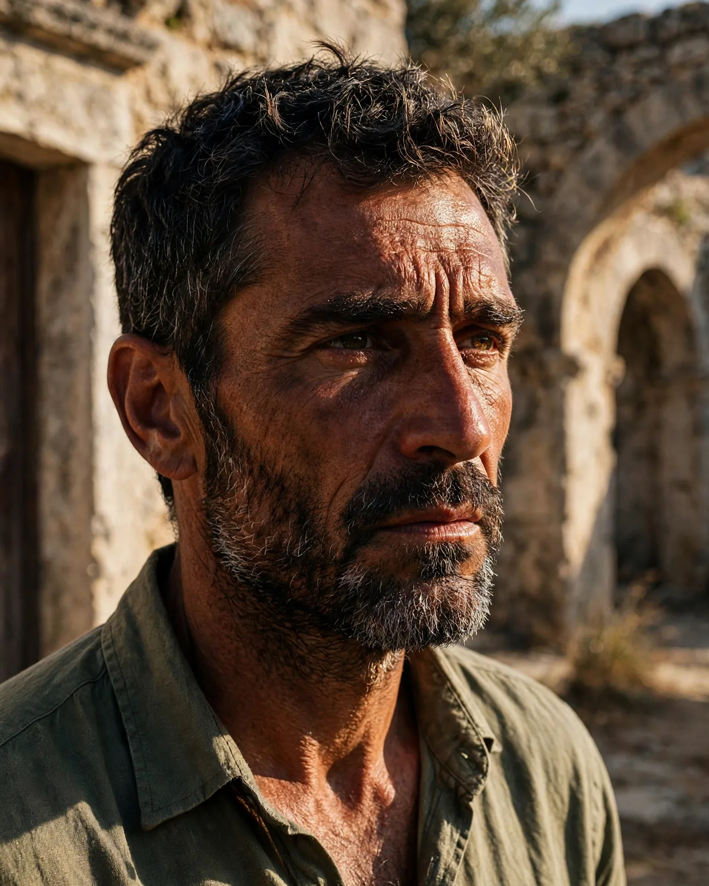 Mediterranean Man Portrait Prompt — Sun-Drenched Travel Editorial (4:5)