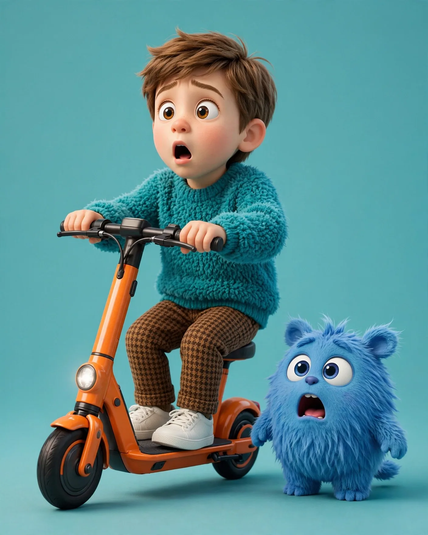 3D Boy and Monster Scooter Buddy Render Prompt
